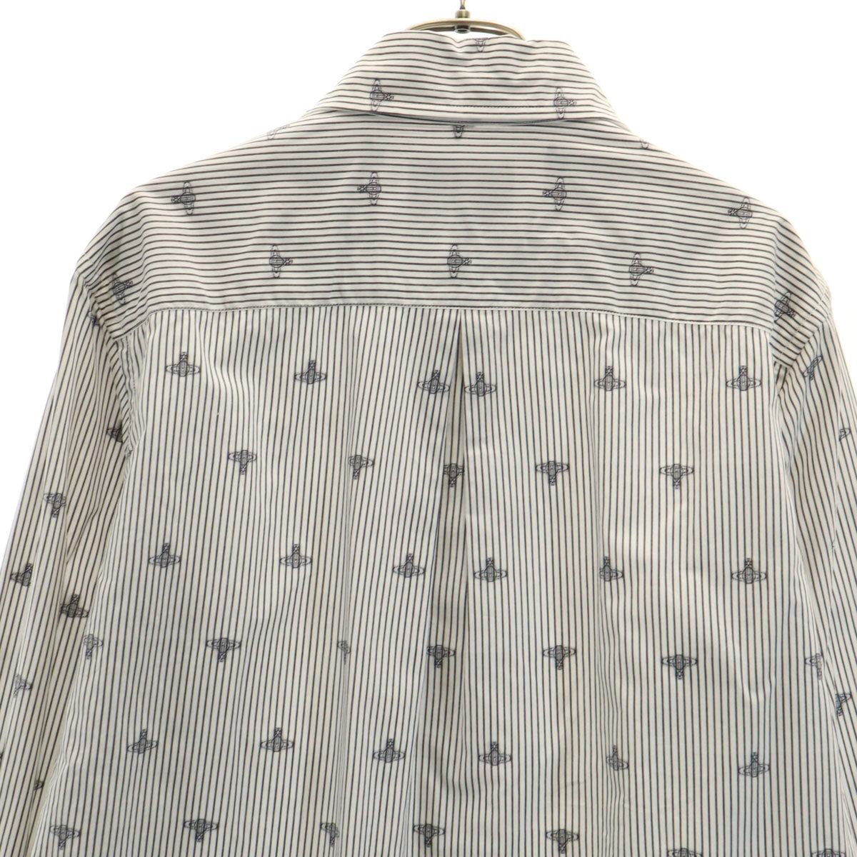 Vivienne WestwoodMAN ヴィヴィアンウエストウッドマン 日本製 ストライプ オーブ柄 長袖 コットンシャツ 48 ホワイト メンズ