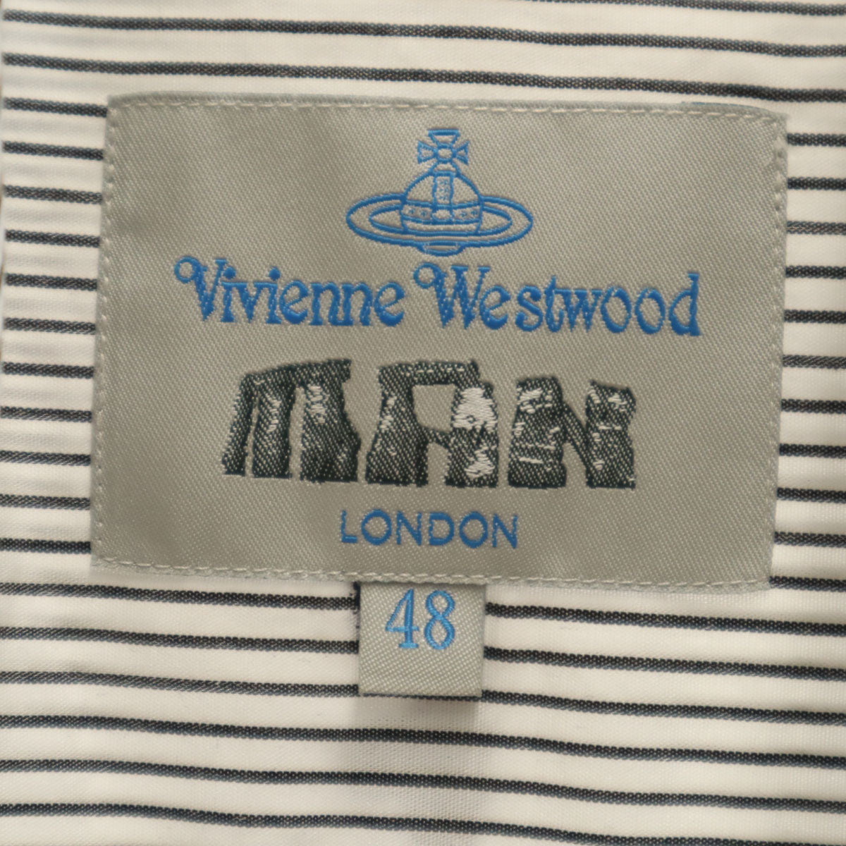 Vivienne WestwoodMAN ヴィヴィアンウエストウッドマン 日本製 ストライプ オーブ柄 長袖 コットンシャツ 48 ホワイト メンズ