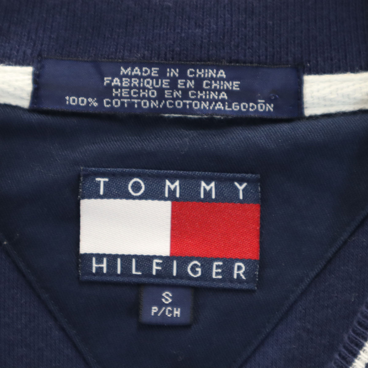 TOMMY HILFIGER トミーヒルフィガー 90s オールド 半袖 パイル地 Vネック Tシャツ S ネイビー メンズ