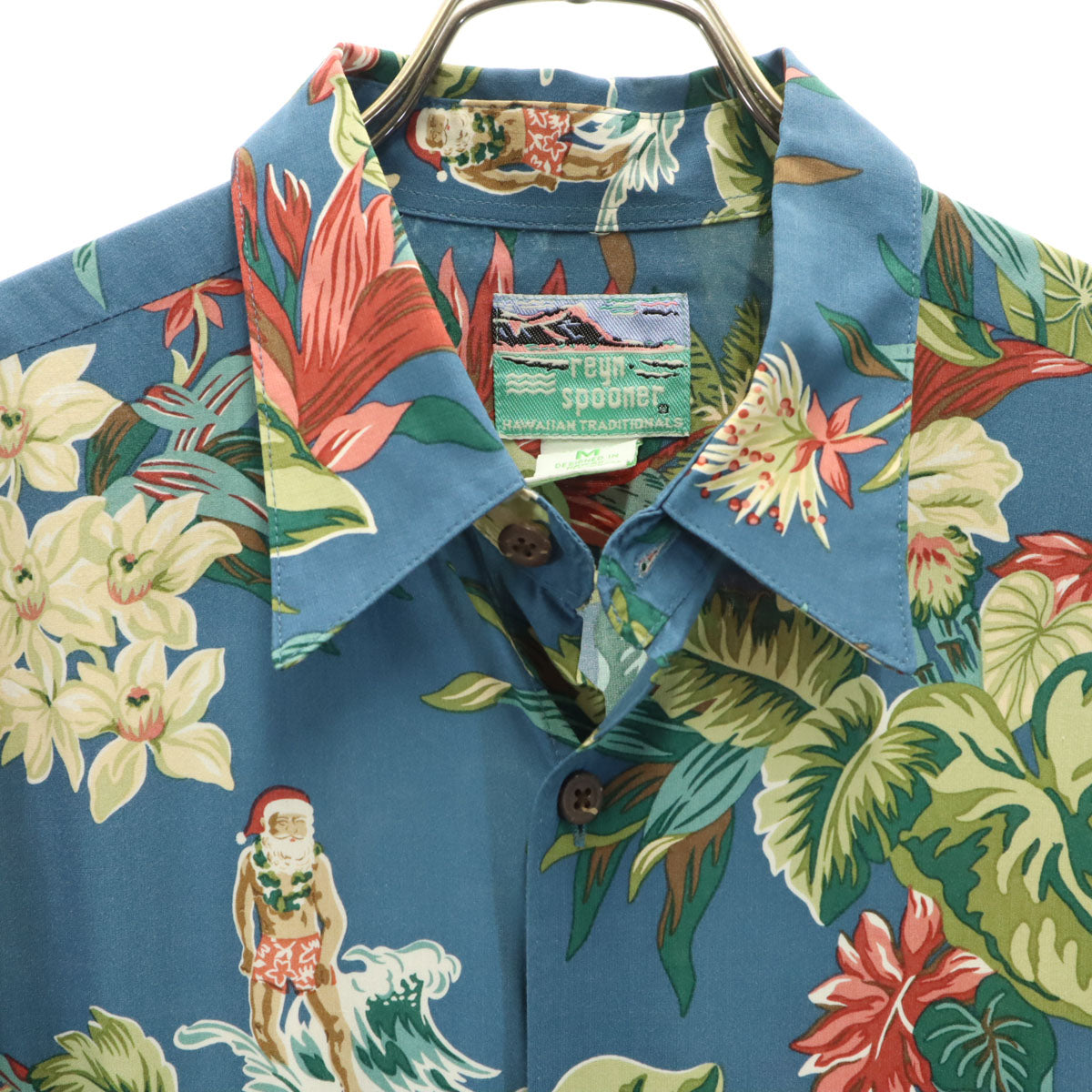 reyn spooner レインスプーナー 90s オールド ハワイアン柄 半袖 アロハシャツ M 青紺 メンズ
