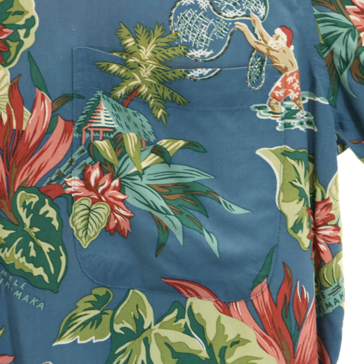 reyn spooner レインスプーナー 90s オールド ハワイアン柄 半袖 アロハシャツ M 青紺 メンズ