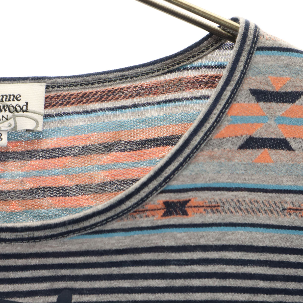 Vivienne WestwoodMAN ヴィヴィアンウエストウッドマン 日本製 ボーダー柄 オーブロゴ 半袖 Tシャツ 48 グレー メンズ