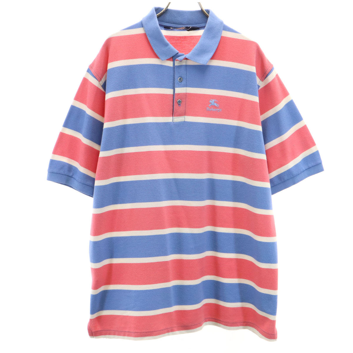 Burberrys バーバリーズ 90s USA製 オールド ボーダー柄 半袖 ポロシャツ XL ブルー系 鹿の子 メンズ