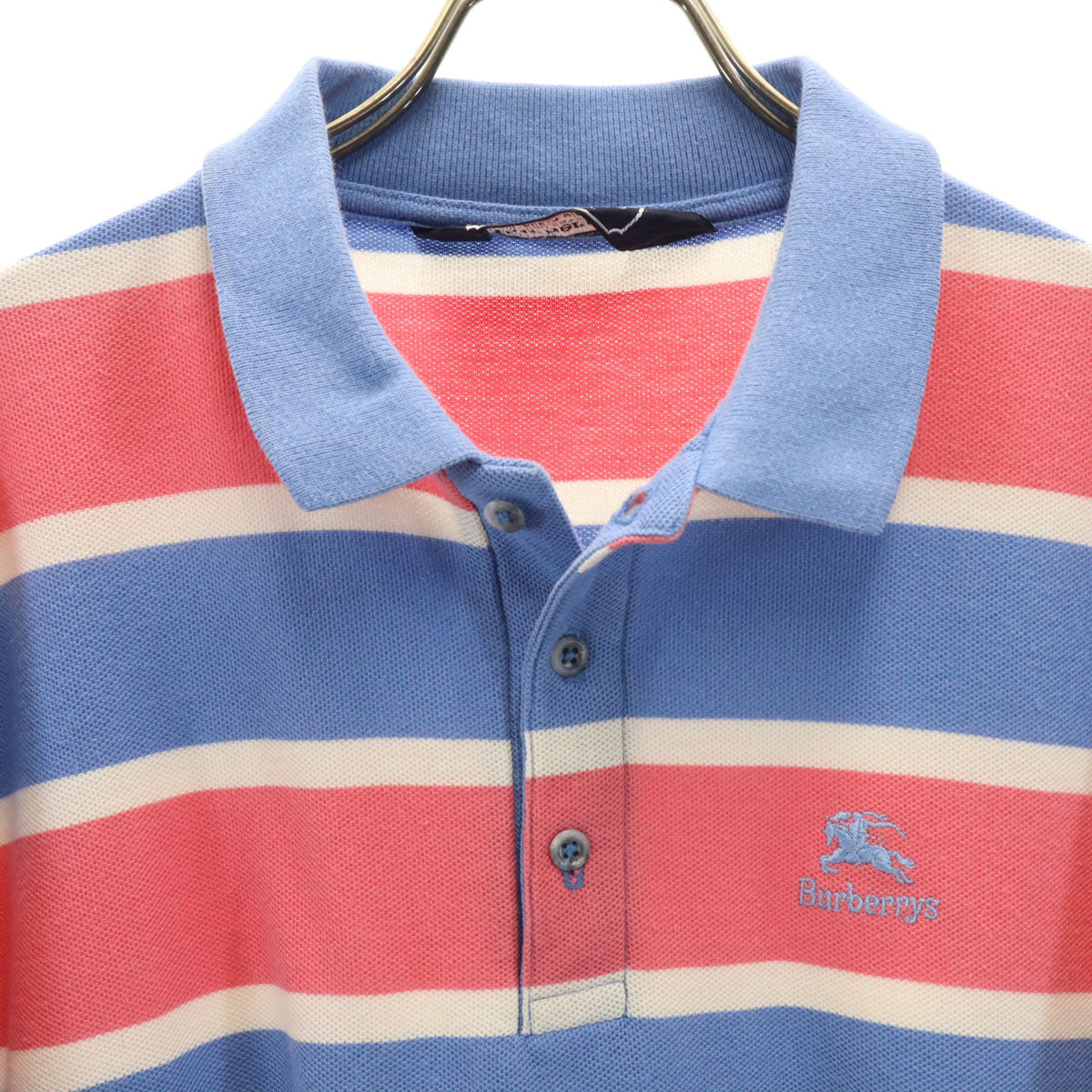 Burberrys バーバリーズ 90s USA製 オールド ボーダー柄 半袖 ポロシャツ XL ブルー系 鹿の子 メンズ