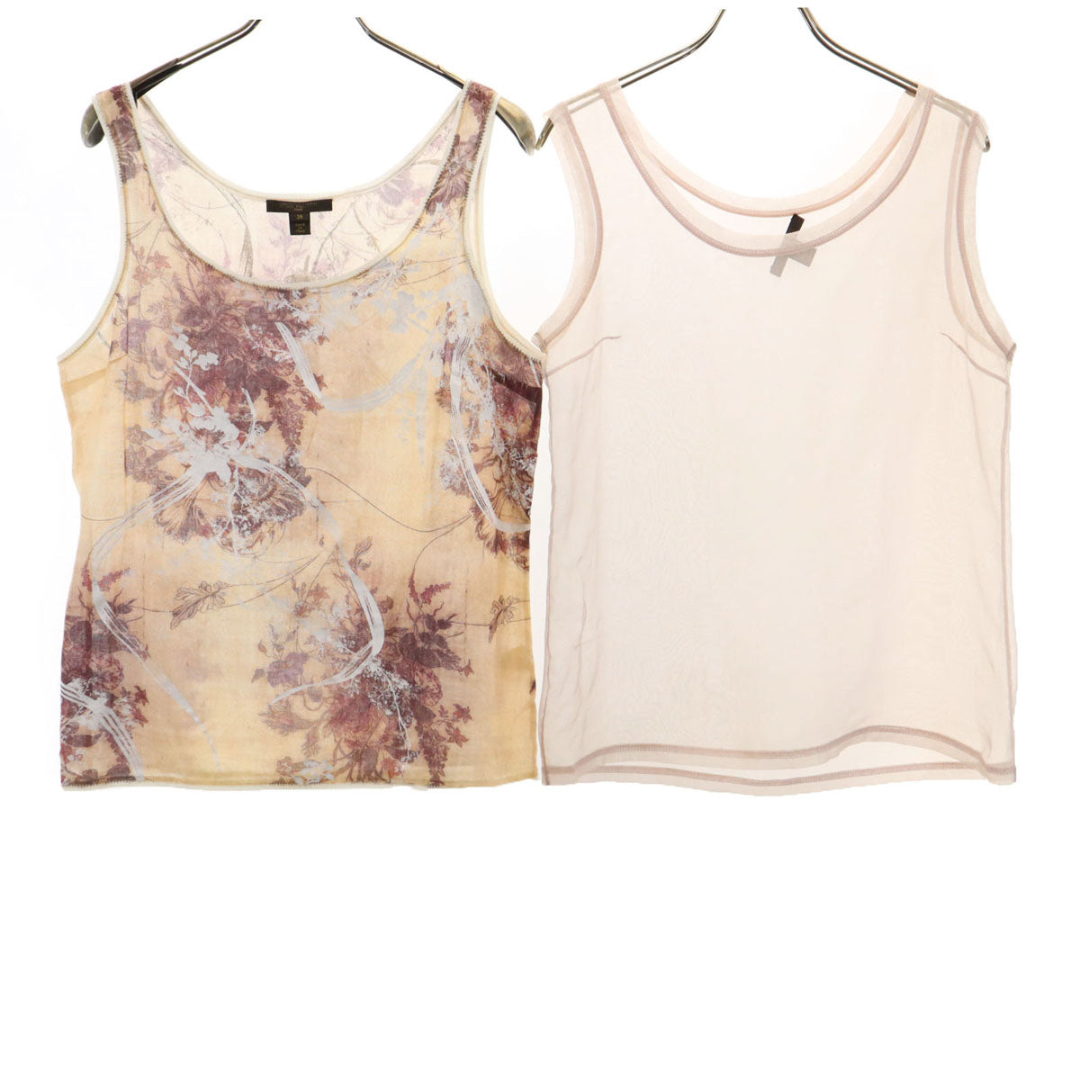 LOUIS VUITTON ルイヴィトン イタリア製 花柄 ノースリーブ シアー カットソー 36 ベージュ系 レディース