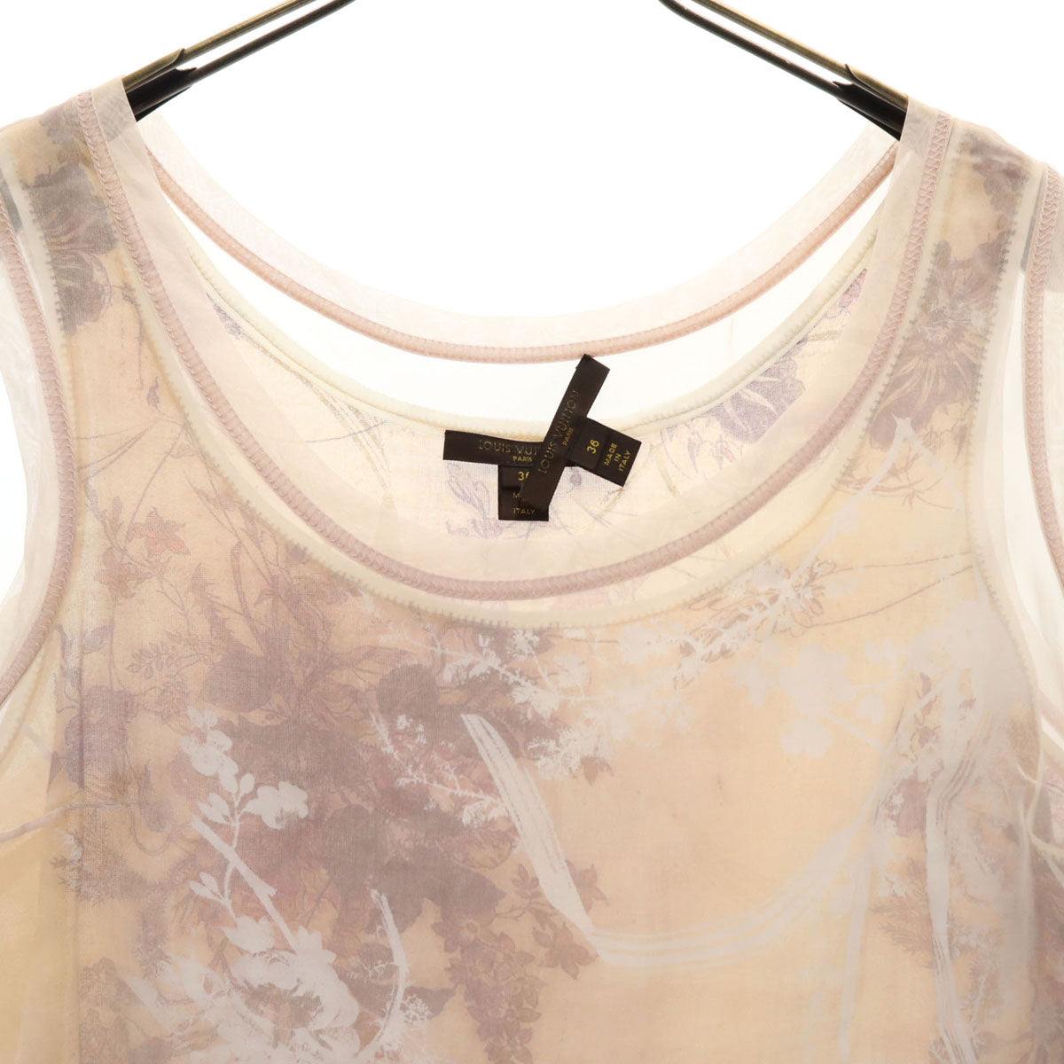 LOUIS VUITTON ルイヴィトン イタリア製 花柄 ノースリーブ シアー カットソー 36 ベージュ系 レディース