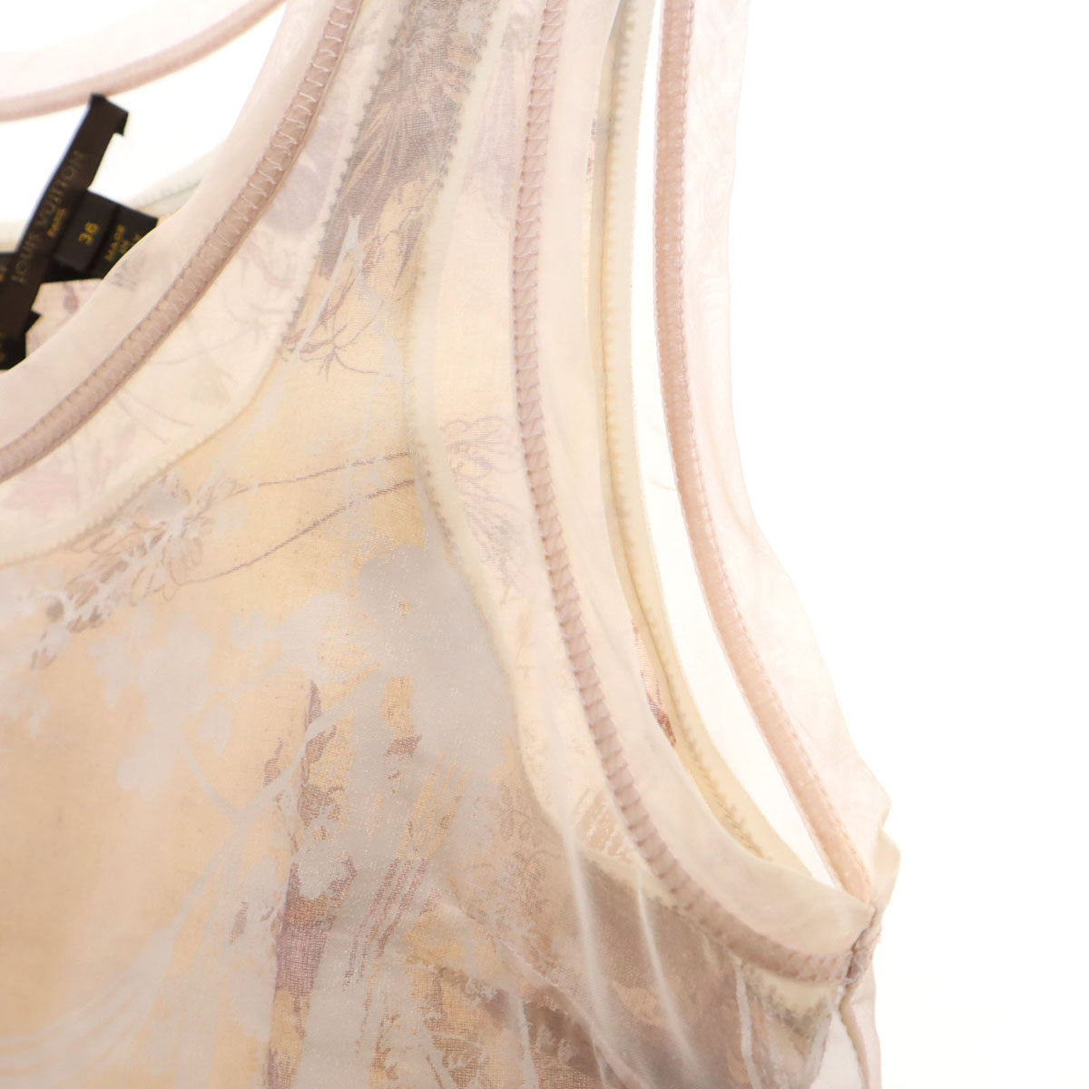 LOUIS VUITTON ルイヴィトン イタリア製 花柄 ノースリーブ シアー カットソー 36 ベージュ系 レディース