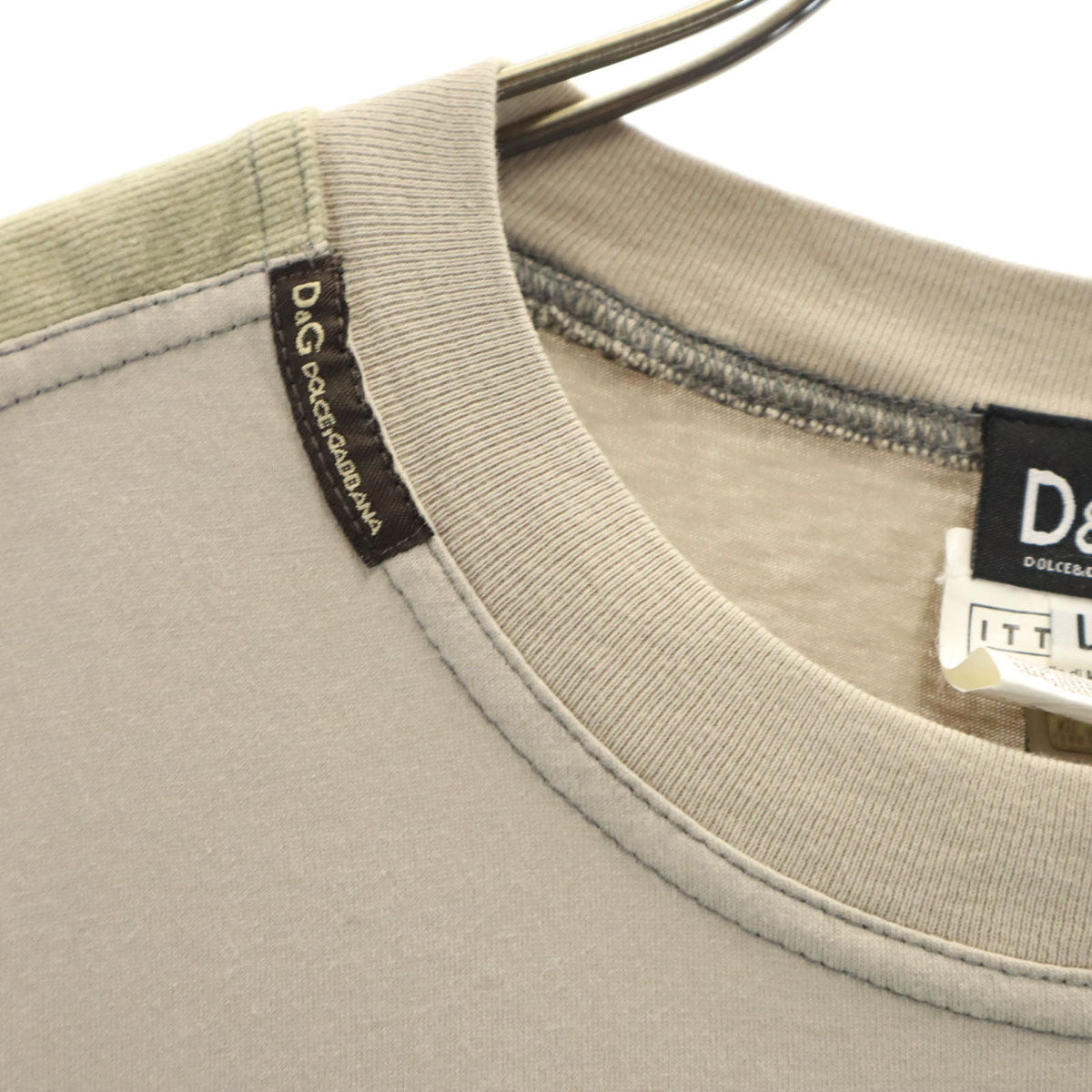 D&G DOLCE&GABBANA ディーアンドジードルチェアンドガッバーナ イタリア製 半袖 コーデュロイ切替 Tシャツ L グレージュ系 メンズ