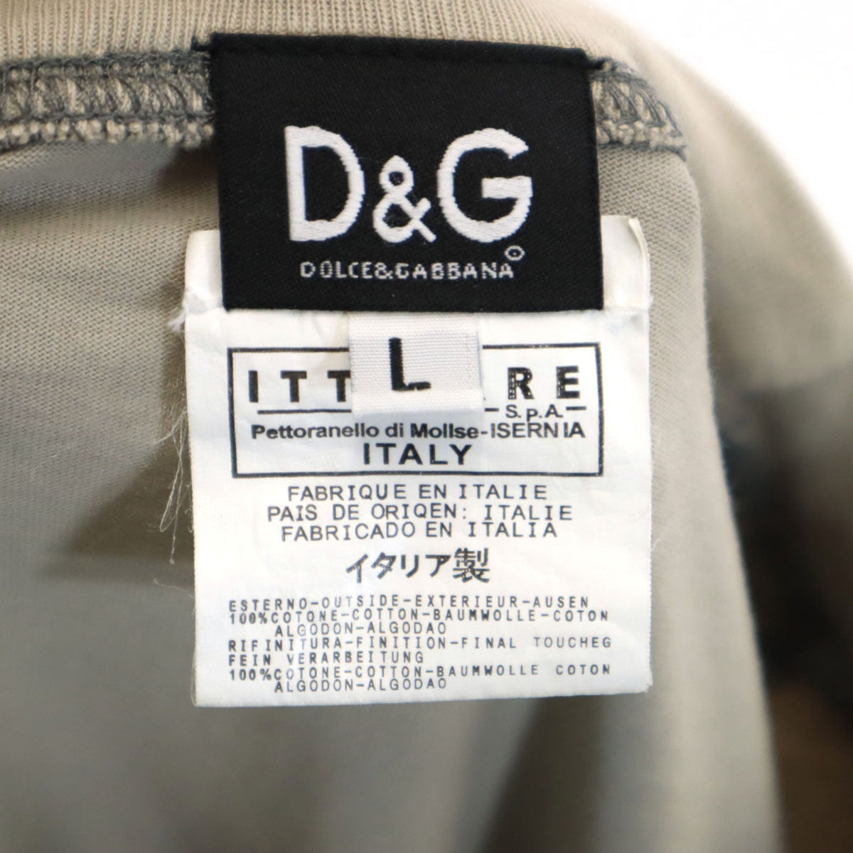 D&G DOLCE&GABBANA ディーアンドジードルチェアンドガッバーナ イタリア製 半袖 コーデュロイ切替 Tシャツ L グレージュ系 メンズ