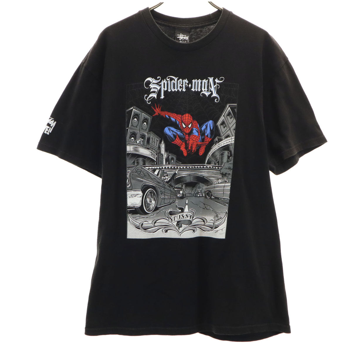 STUSSY ステューシー MARVEL COMICS マーベル コラボ スパイダーマン 半袖 Tシャツ M ブラック メンズ