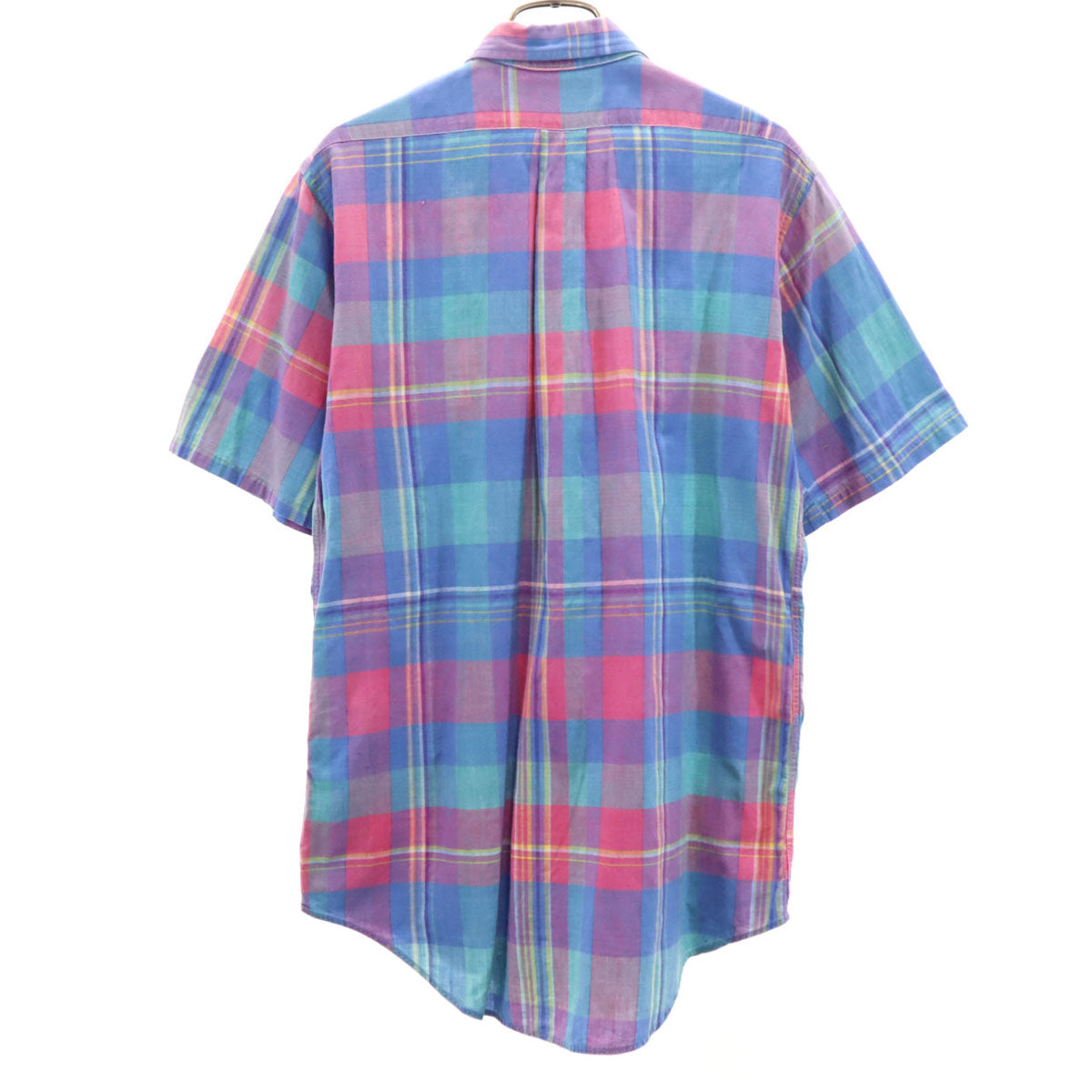 Polo by Ralph Lauren ポロバイラルフローレン 80s USA製 ボーイズ ヴィンテージ 緑タグ マドラスチェック柄 半袖 ボタンダウンシャツ 20 ブルー系 キッズ