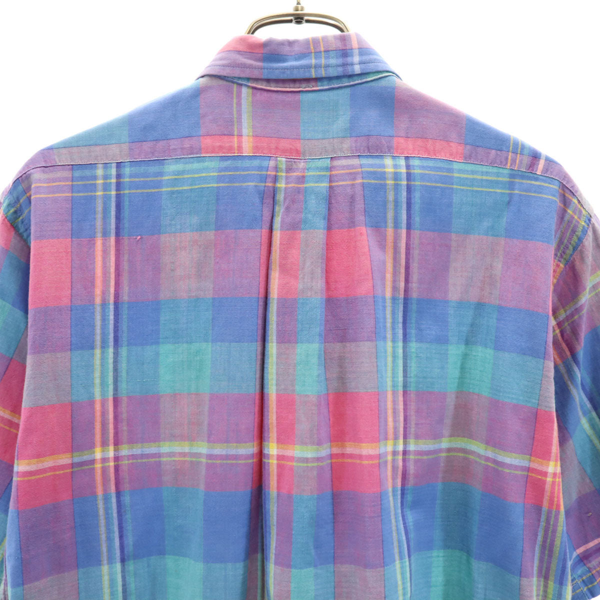 Polo by Ralph Lauren ポロバイラルフローレン 80s USA製 ボーイズ ヴィンテージ 緑タグ マドラスチェック柄 半袖 ボタンダウンシャツ 20 ブルー系 キッズ