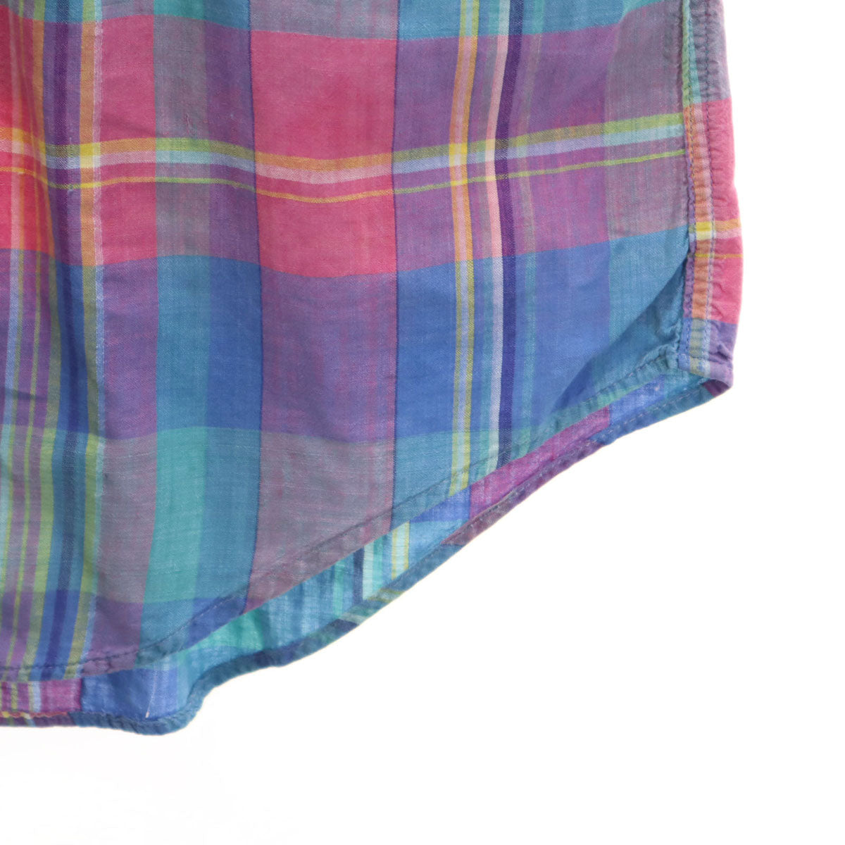 Polo by Ralph Lauren ポロバイラルフローレン 80s USA製 ボーイズ ヴィンテージ 緑タグ マドラスチェック柄 半袖 ボタンダウンシャツ 20 ブルー系 キッズ