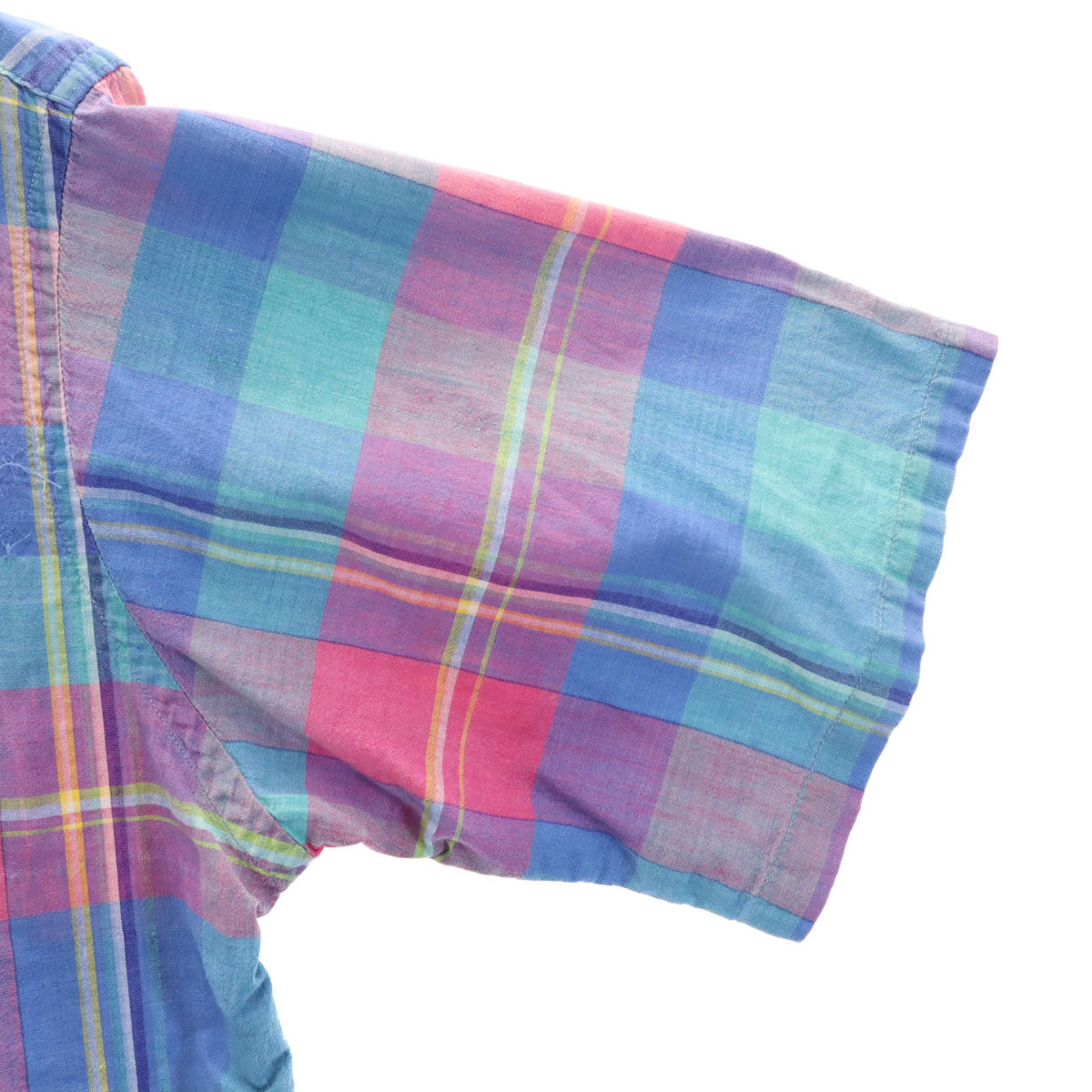 Polo by Ralph Lauren ポロバイラルフローレン 80s USA製 ボーイズ ヴィンテージ 緑タグ マドラスチェック柄 半袖 ボタンダウンシャツ 20 ブルー系 キッズ