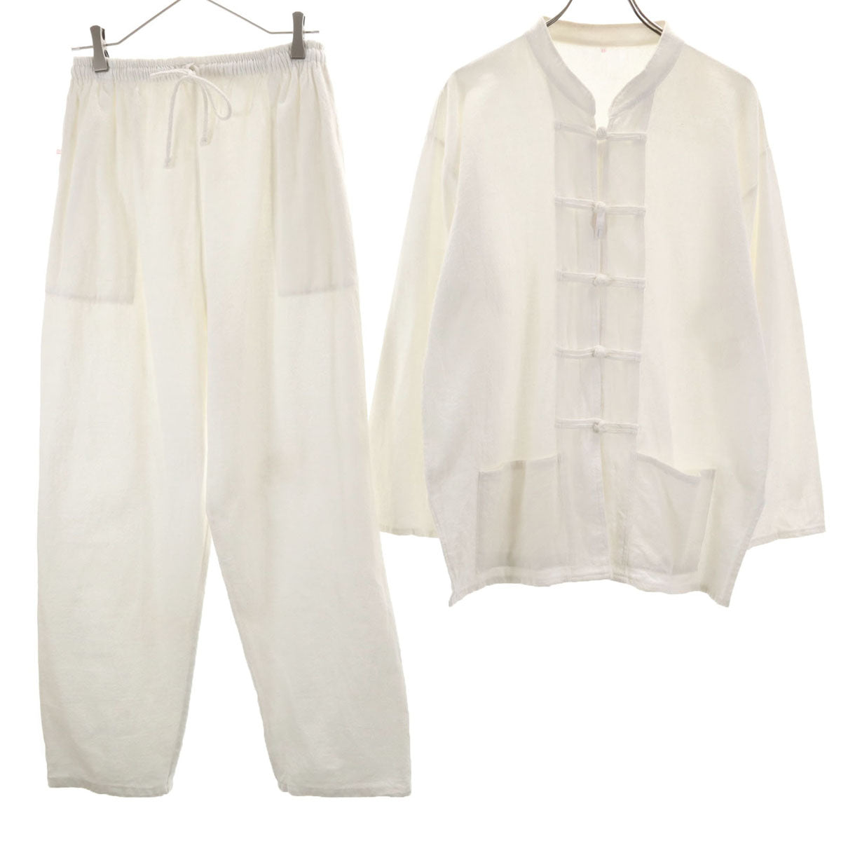 Euro Military ユーロミリタリー 長袖 チャイナ風 シャツ 上下 セットアップ 48 ホワイト系 メンズ