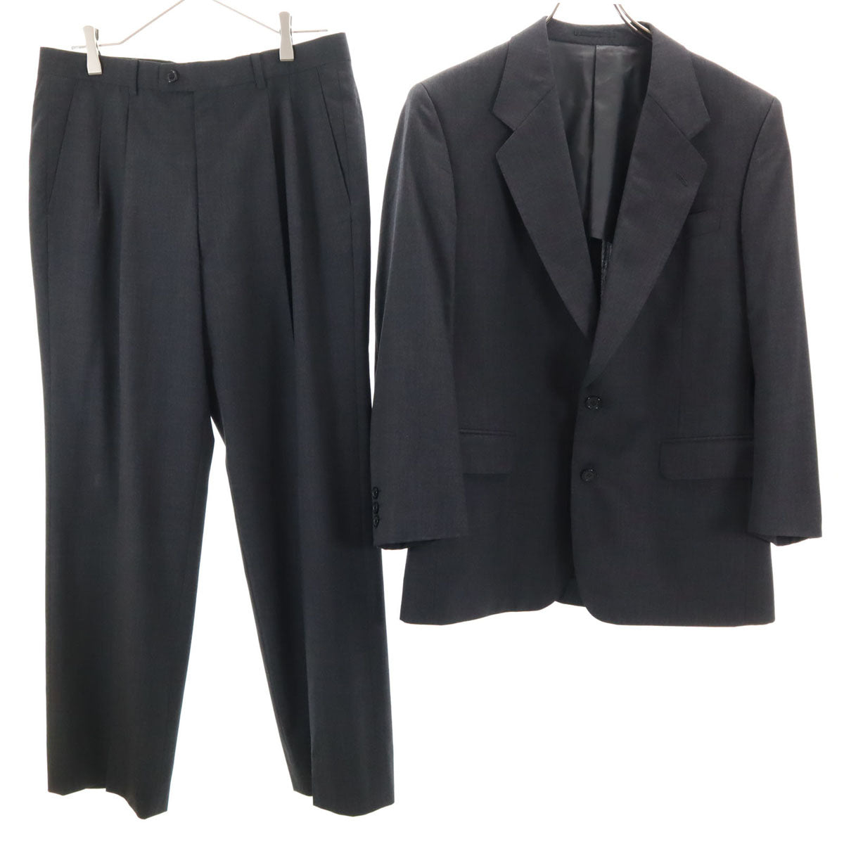 LANVIN ランバン 80s 90s オールド パンツスーツ 上下 セットアップ 48 チャコールグレー メンズ