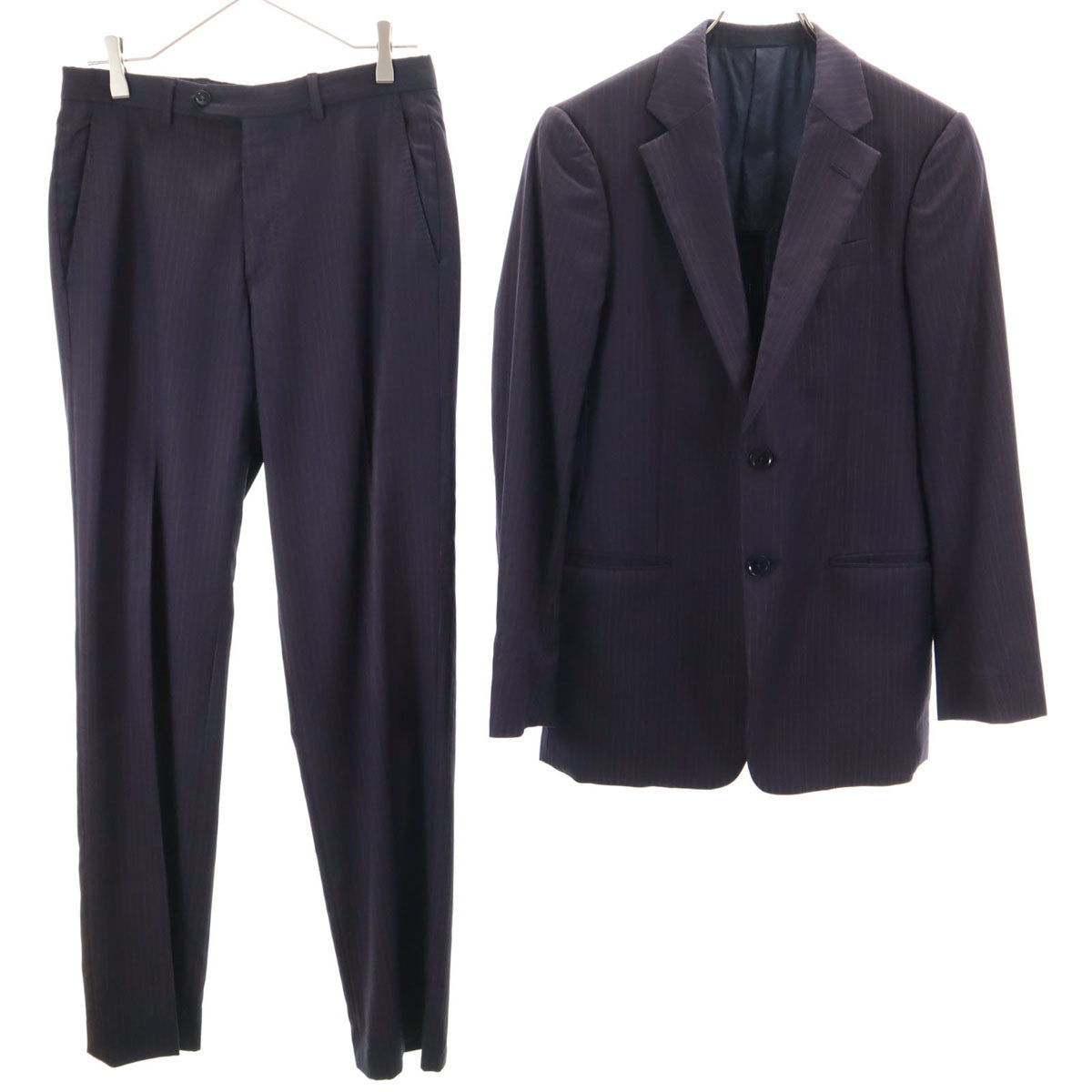 ARMANI COLLEZIONI アルマーニ コレツィオーニ イタリア製 ストライプ パンツスーツ 上下 セットアップ 46 ネイビー系 メンズ