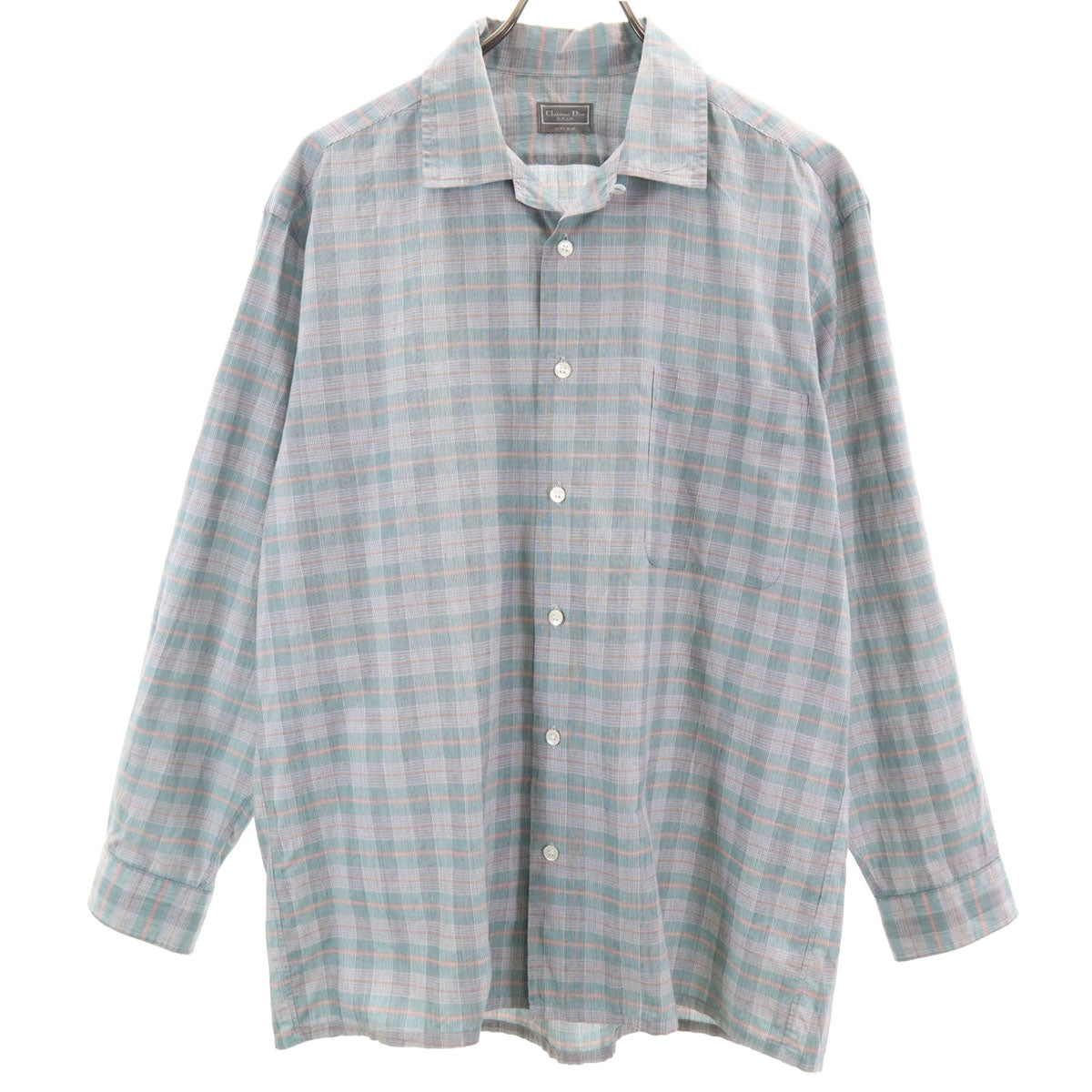 Christian Dior クリスチャンディオール 90s オールド チェック 長袖 オープンカラー シャツ グリーン系 メンズ