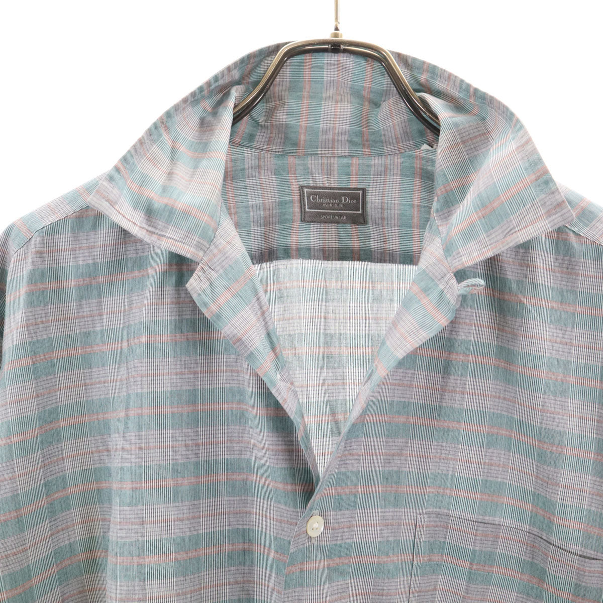 Christian Dior クリスチャンディオール 90s オールド チェック 長袖 オープンカラー シャツ グリーン系 メンズ
