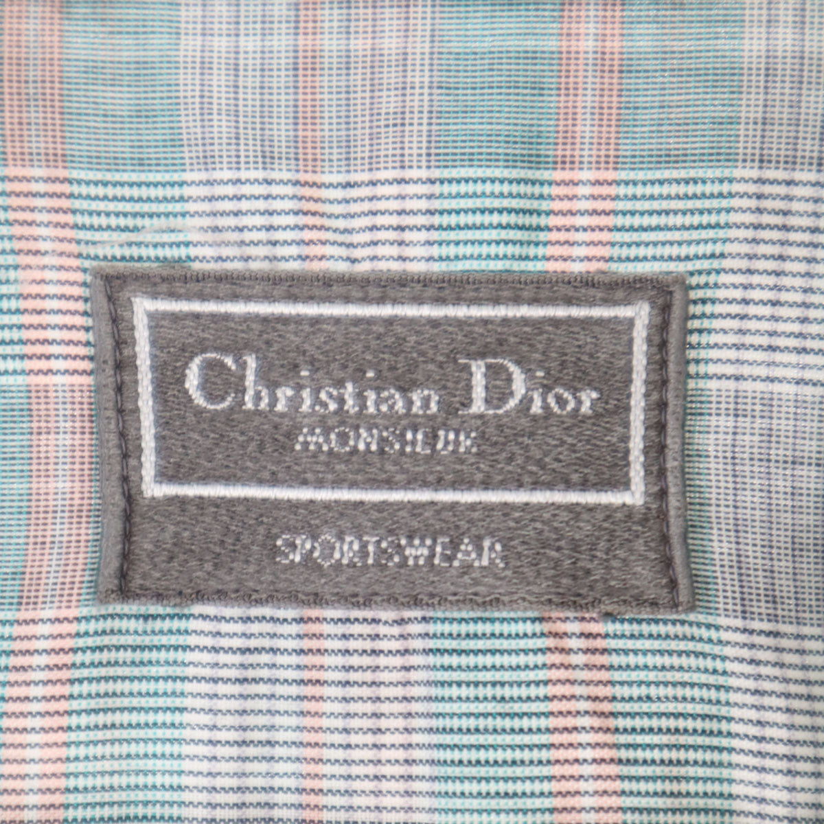 Christian Dior クリスチャンディオール 90s オールド チェック 長袖 オープンカラー シャツ グリーン系 メンズ