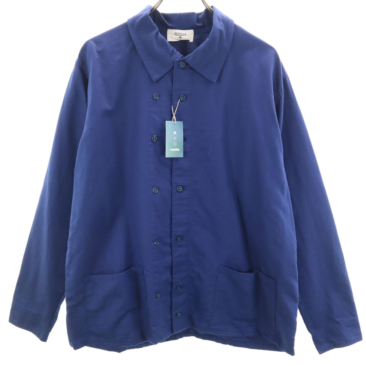 未使用 remilla レミーラ 日本製 リネンブレンド 長袖 ハント シャツ L 青紺 メンズ