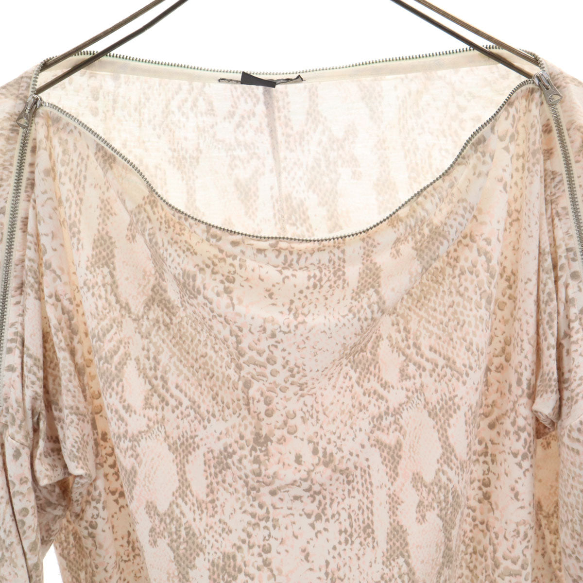 ARMANI EXCHANGE アルマーニエクスチェンジ パイソン柄 7分袖 カットソー S アイボリー系 レディース