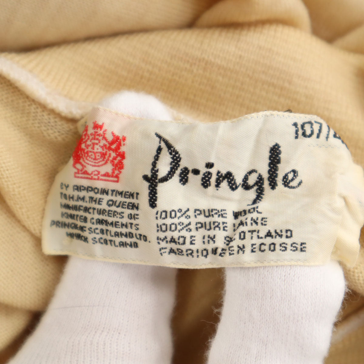 Pringle プリングル 80s 90s スコットランド製 オールド 長袖 ハイゲージ ニット 42 ベージュ セーター メンズ