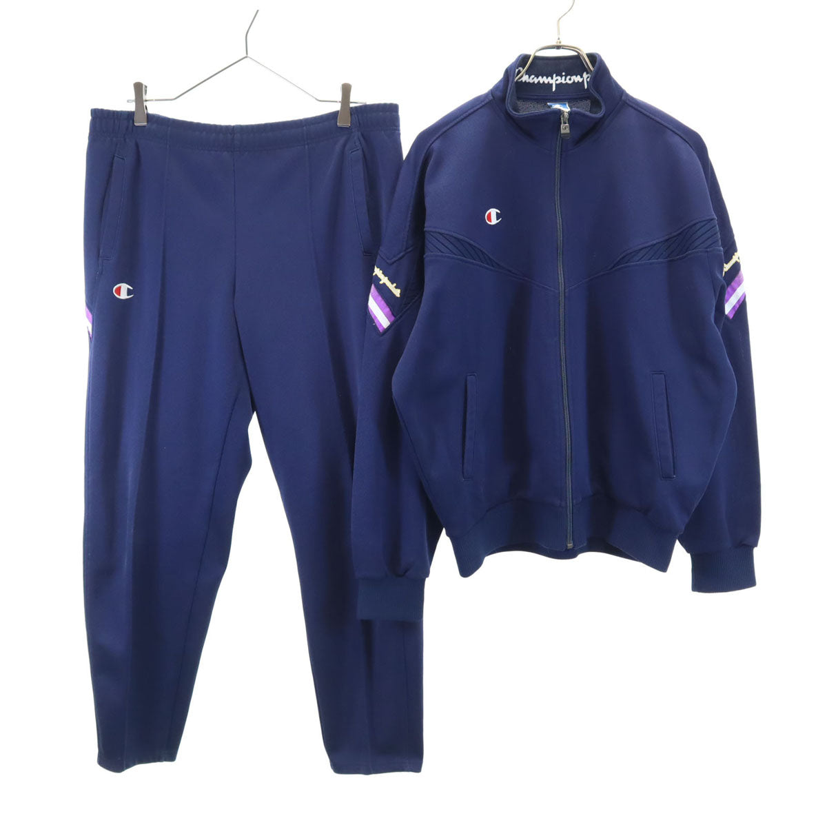 Champion チャンピオン 90s オールド 日本製 トラックジャケット 上下 セットアップ O ネイビー ジャージ メンズ