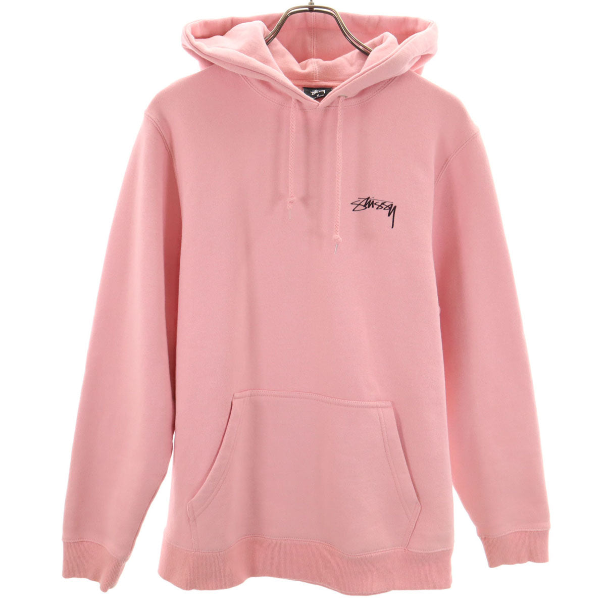 STUSSY ステューシー バックロゴ 長袖 スウェットパーカー M ピンク 裏起毛 メンズ
