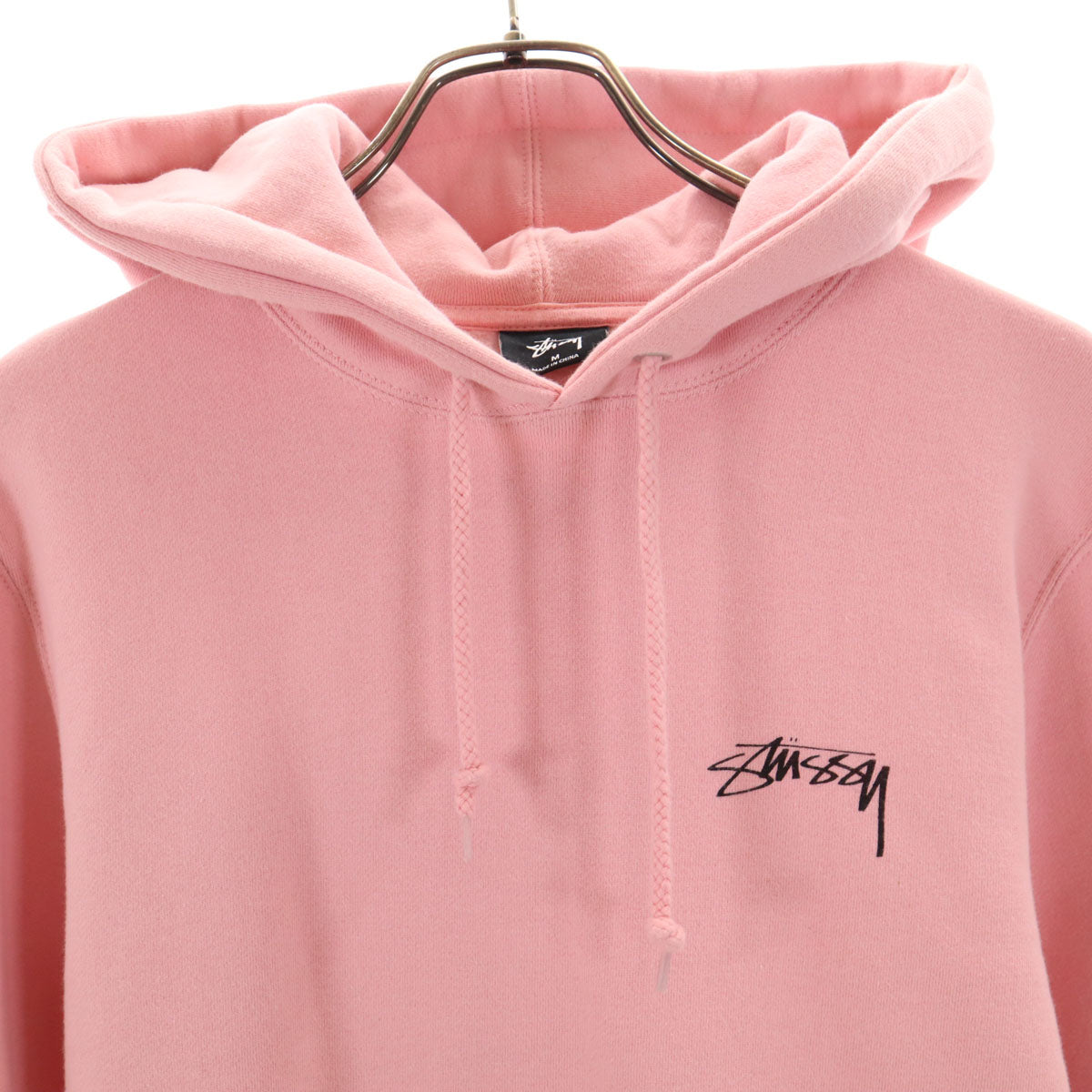 STUSSY ステューシー バックロゴ 長袖 スウェットパーカー M ピンク 裏起毛 メンズ