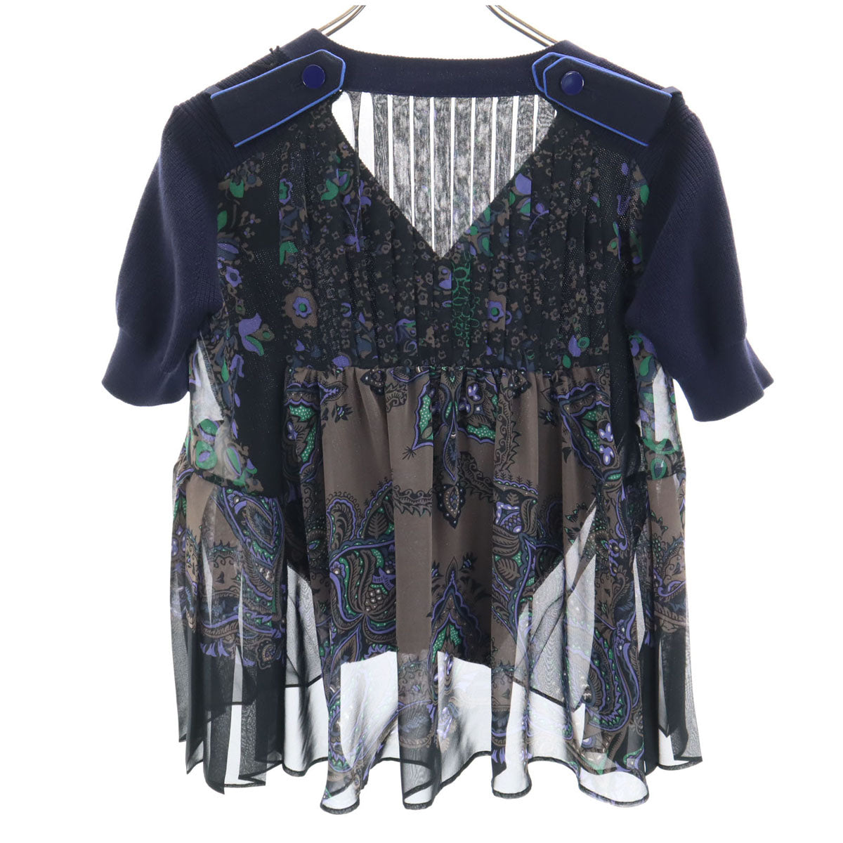 未使用 Sacai サカイ 半袖 ニット 1 ネイビー系 レディース