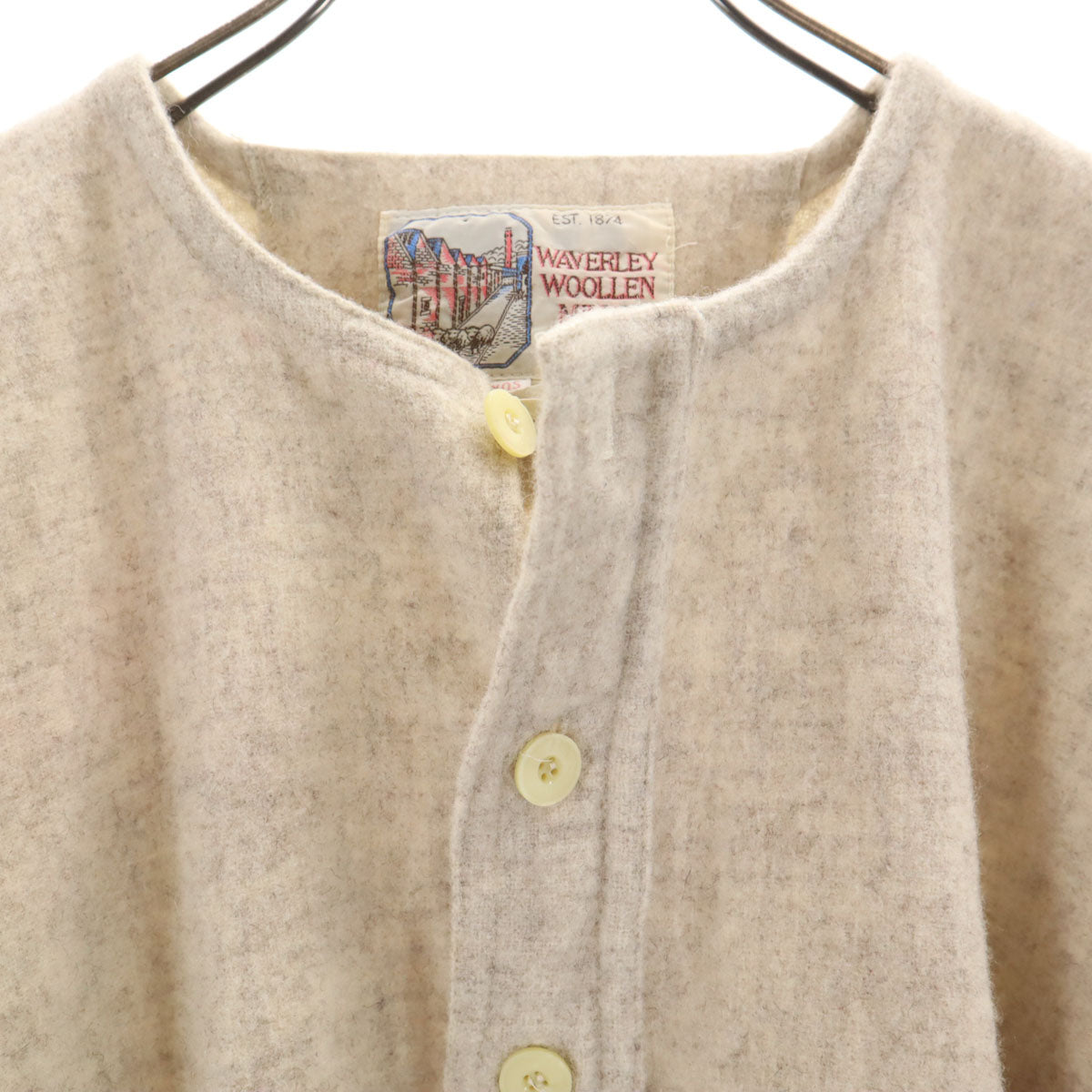 Waverley Woollen Mills 80s 90s オールド 半袖 ハーフボタン ウールシャツ アイボリー系 メンズ
