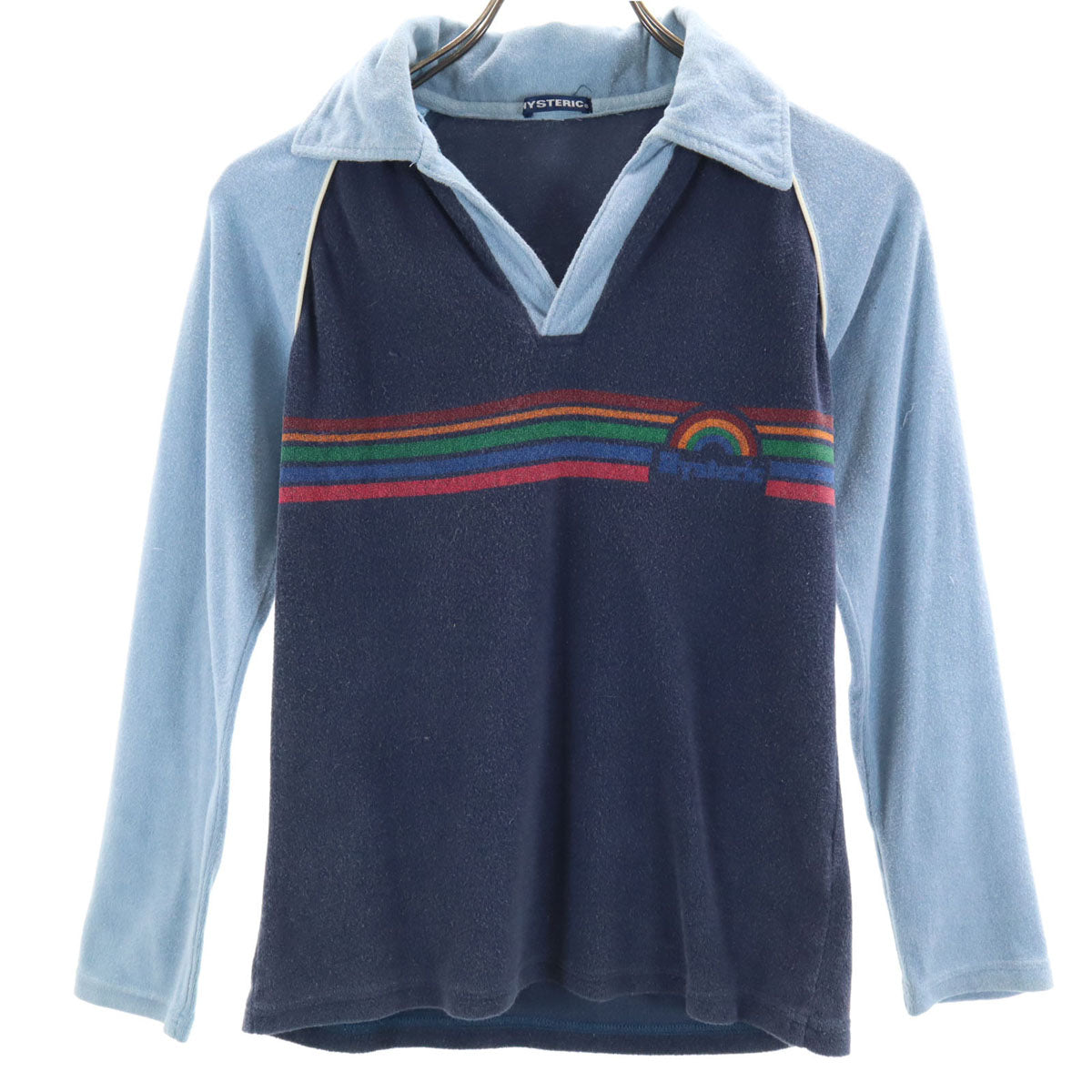 HYSTERIC ヒステリック 日本製 長袖 Vネック パイル地 ポロシャツ F ネイビー ヒステリックグラマー レディース