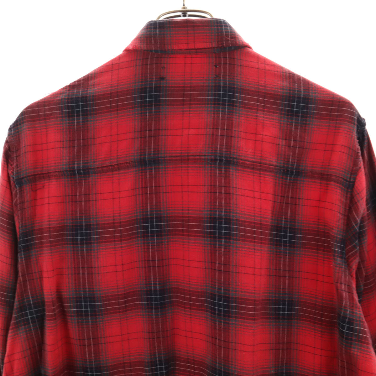 AMIRI アミリ USA製 カシミヤブレンド チェック柄 長袖 カットオフ加工 シャツ S レッド系 メンズ