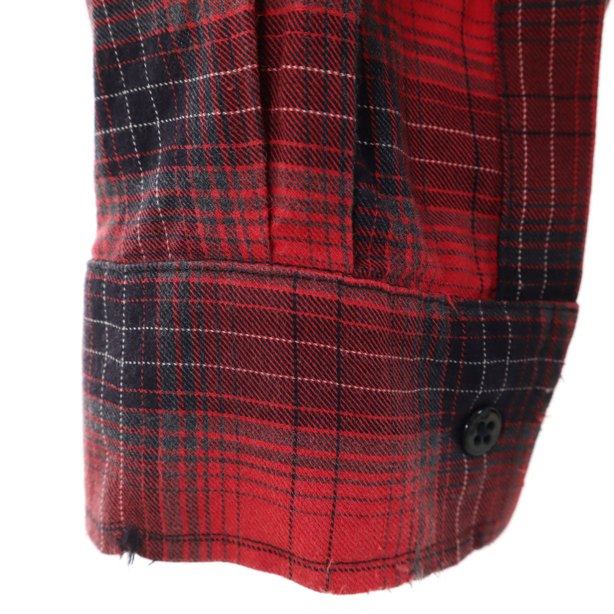 AMIRI アミリ USA製 カシミヤブレンド チェック柄 長袖 カットオフ加工 シャツ S レッド系 メンズ