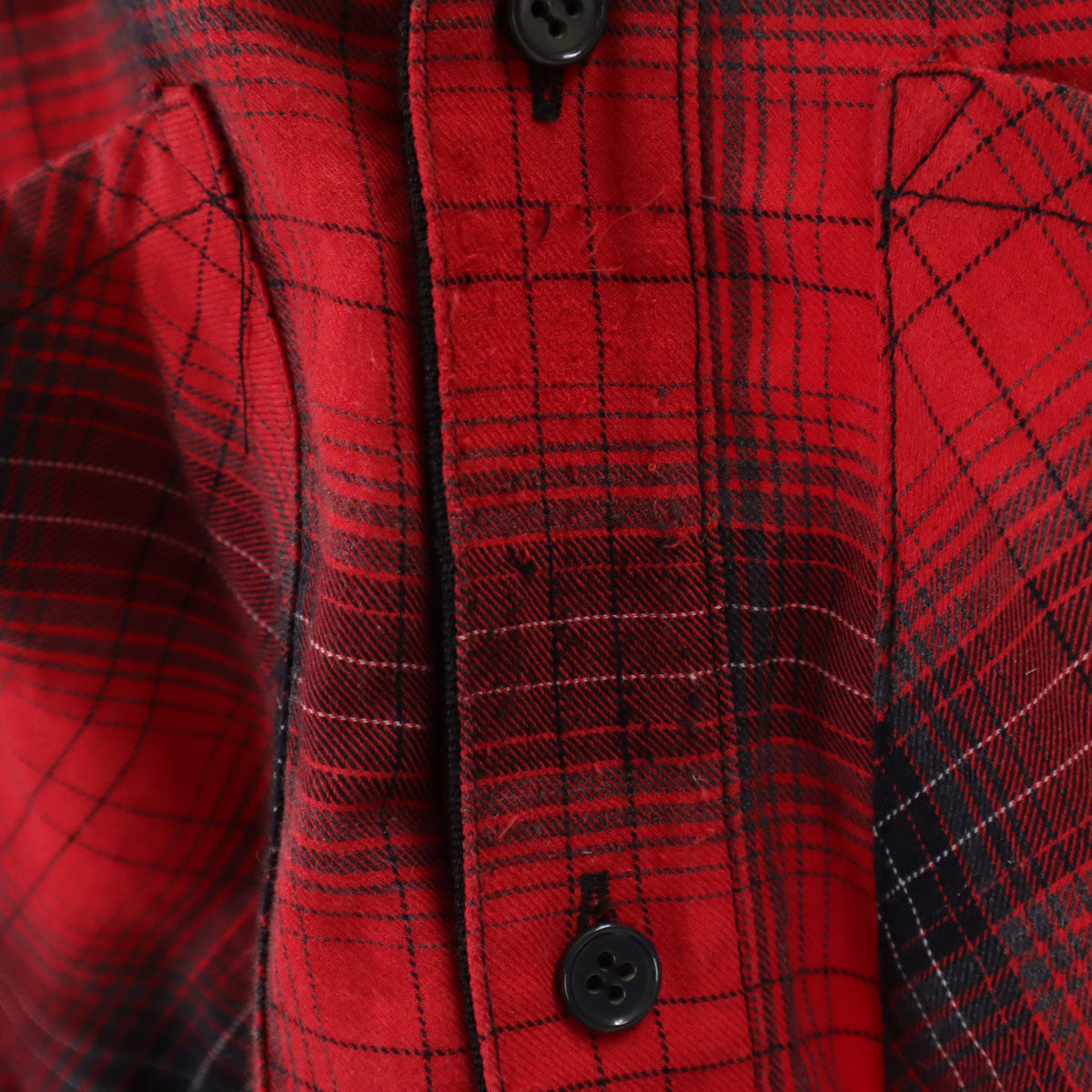 AMIRI アミリ USA製 カシミヤブレンド チェック柄 長袖 カットオフ加工 シャツ S レッド系 メンズ