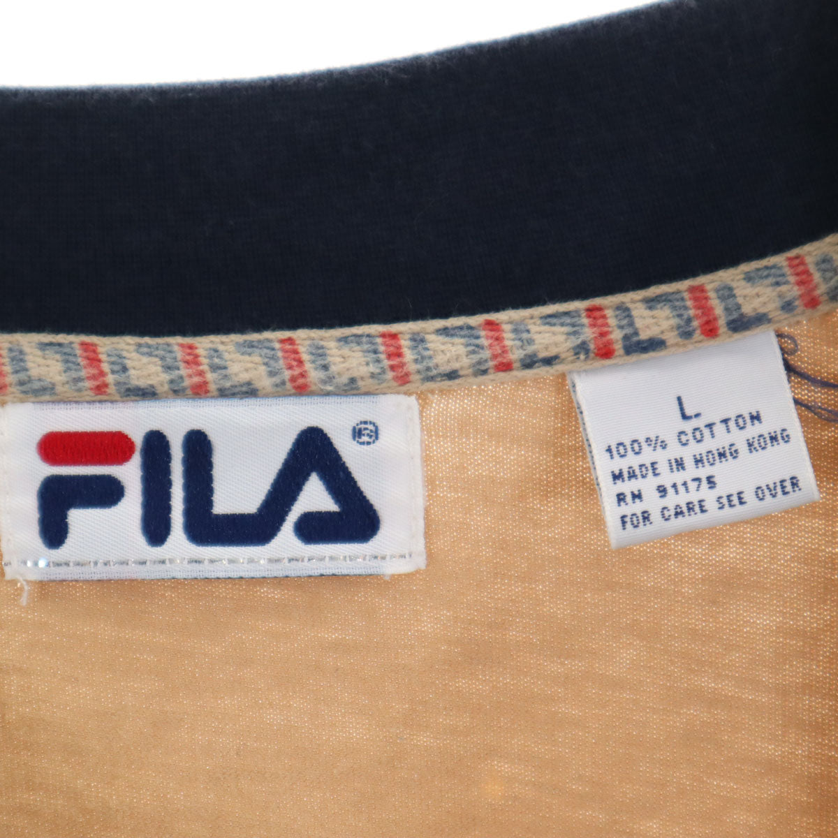 FILA フィラ 90s オールド 長袖 Vネック Tシャツ L ネイビー ロンT メンズ