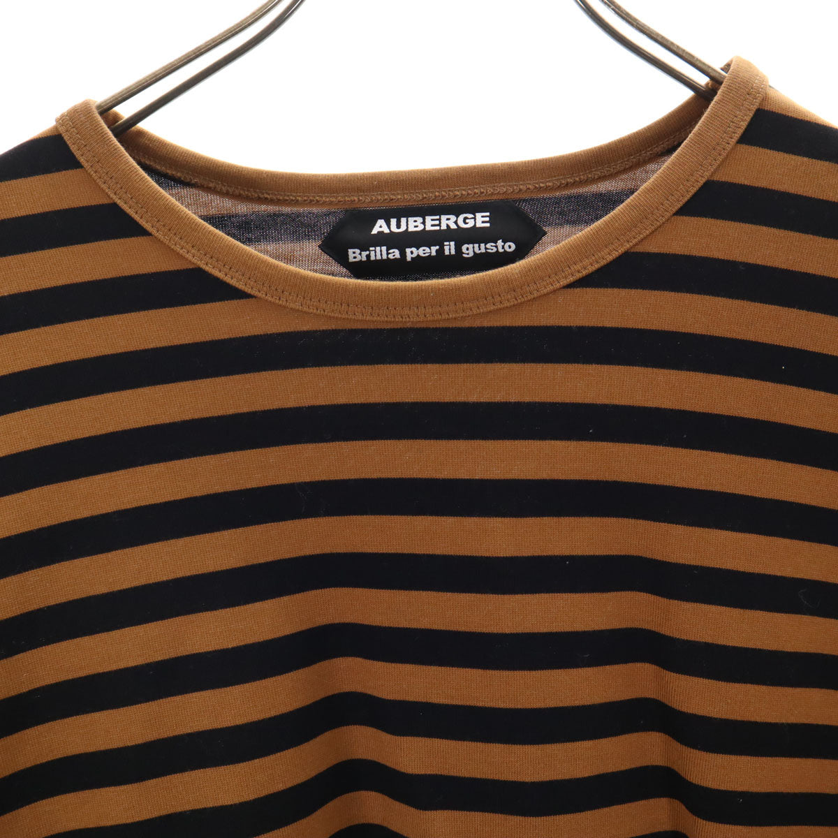 AUBERGE オーベルジュ Brilla per il gusto ブリッラ ペル イル グースト 別注 日本製 ボーダー柄 長袖 Tシャツ 44 ブラウン ロンT メンズ