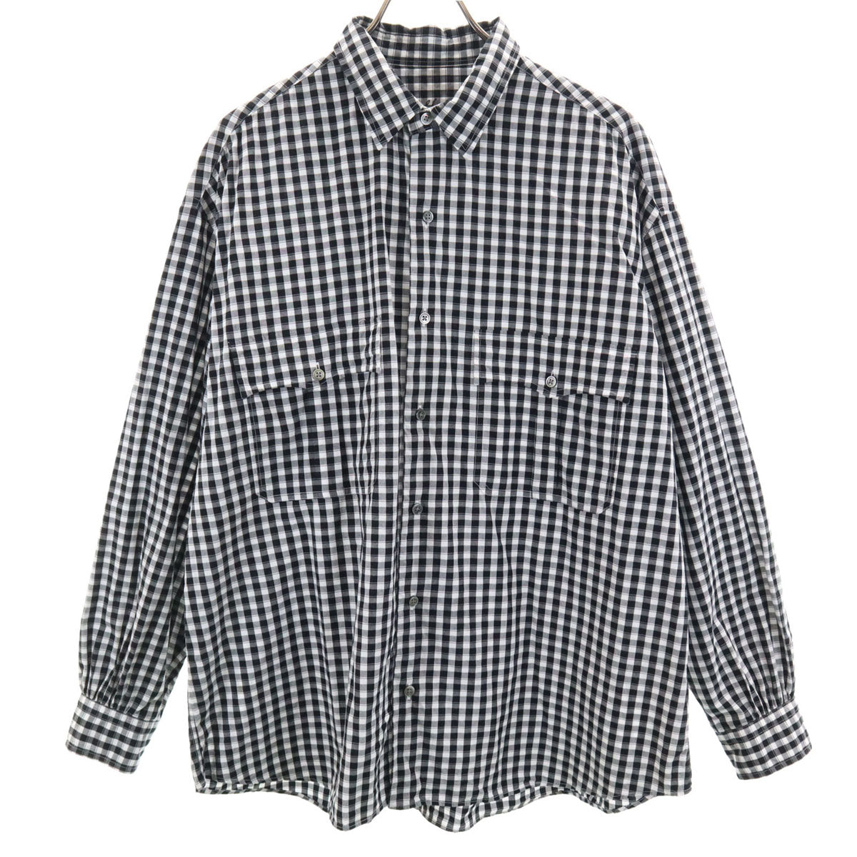 PORTER CLASSIC ポータークラシック 日本製 ギンガムチェック 長袖 ROLL UP シャツ L ブラック メンズ