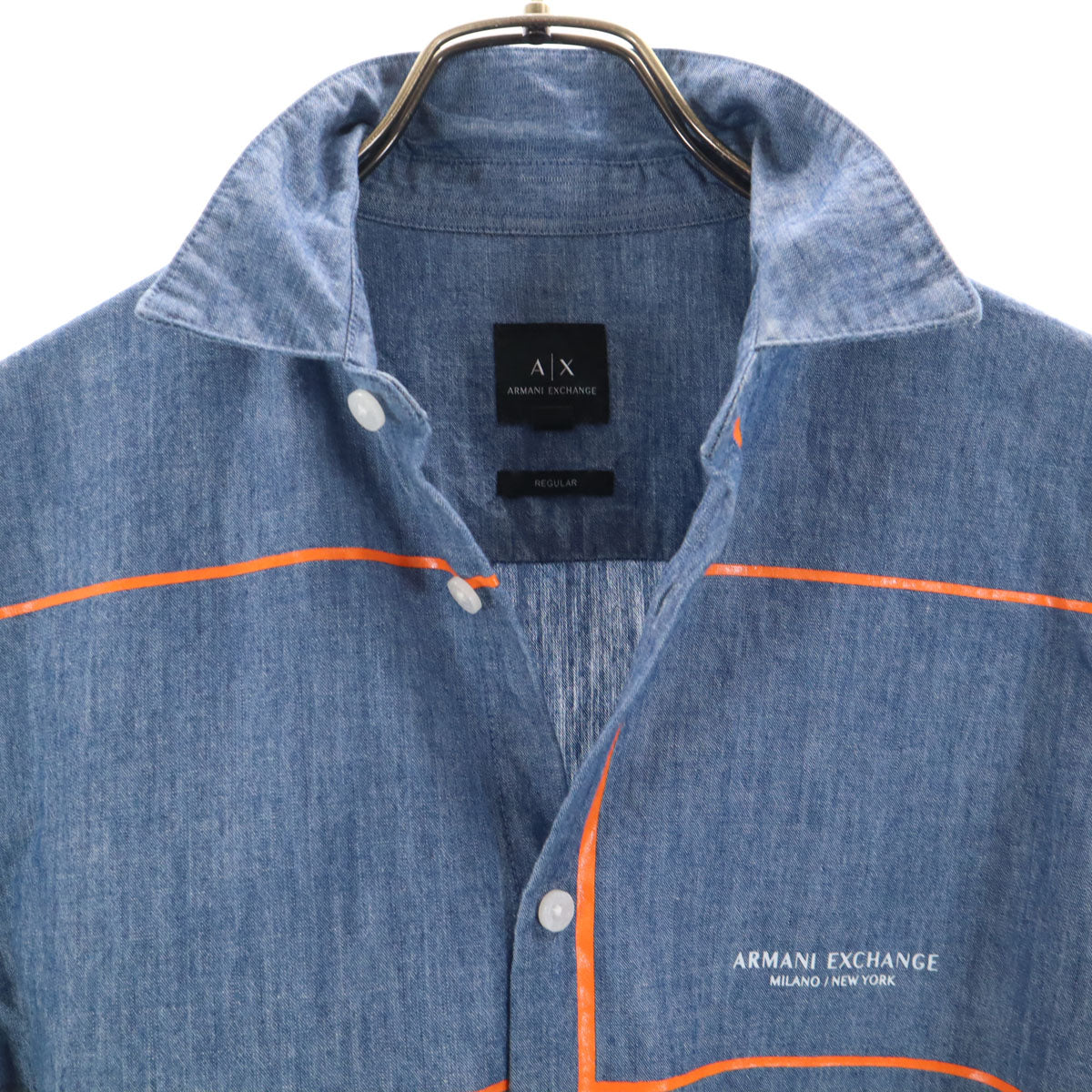 ARMANI EXCHANGE アルマーニエクスチェンジ 長袖 シャンブレーシャツ XS 青紺 メンズ