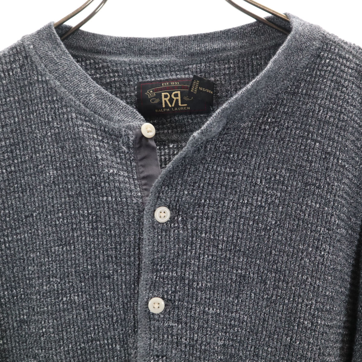 ダブルアールエル RRL 長袖 ヘンリーネック ワッフル ニット XS グレー Ralph Lauren ラルフローレン メンズ