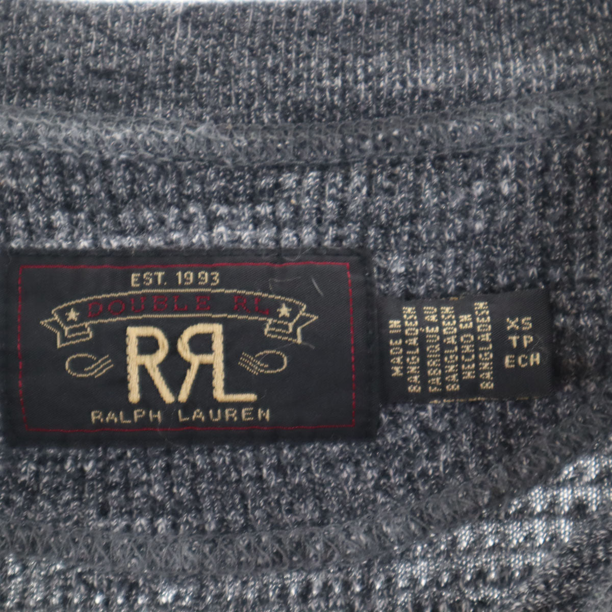 ダブルアールエル RRL 長袖 ヘンリーネック ワッフル ニット XS グレー Ralph Lauren ラルフローレン メンズ