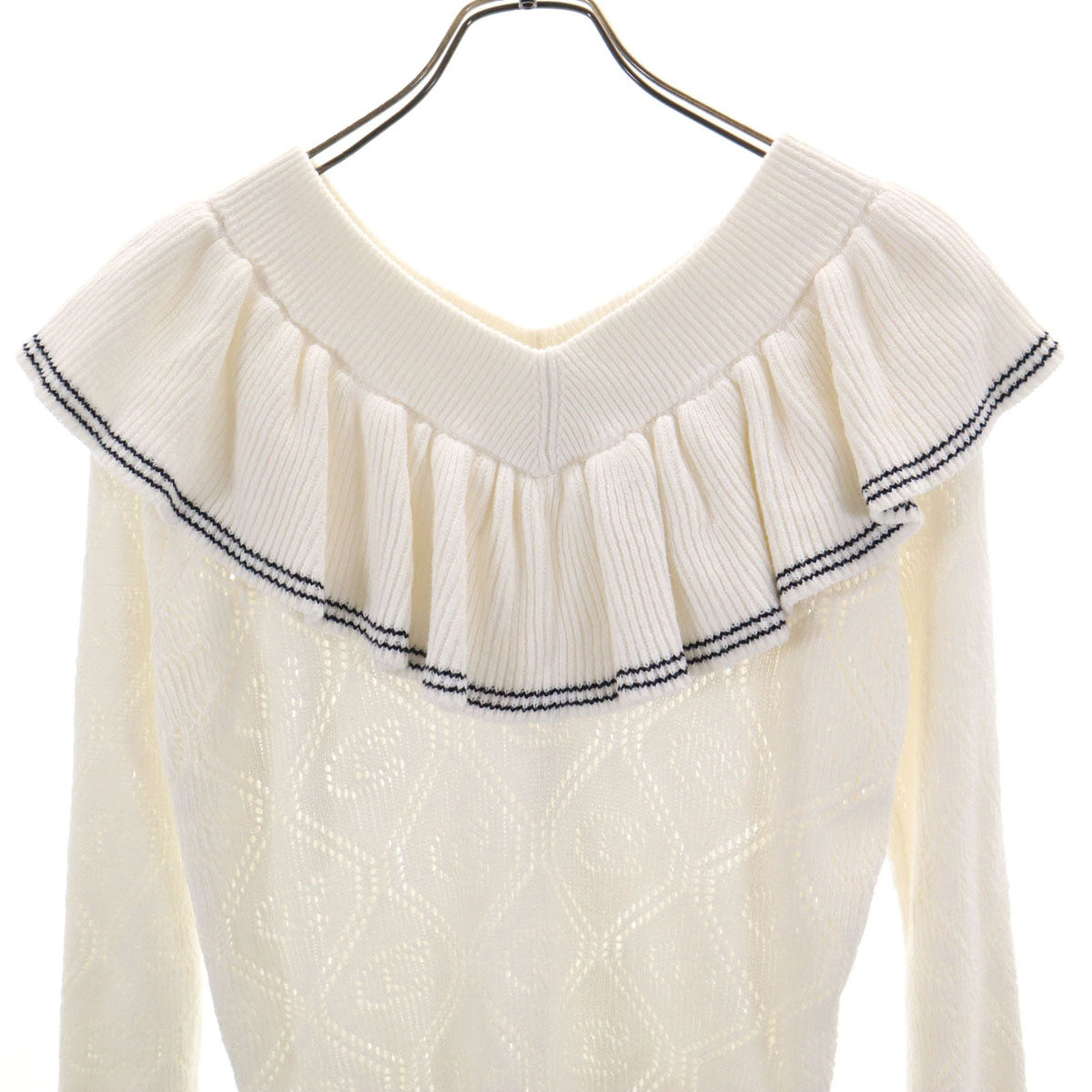 COACH コーチ 長袖 Vネック ニット S オフホワイト レディース