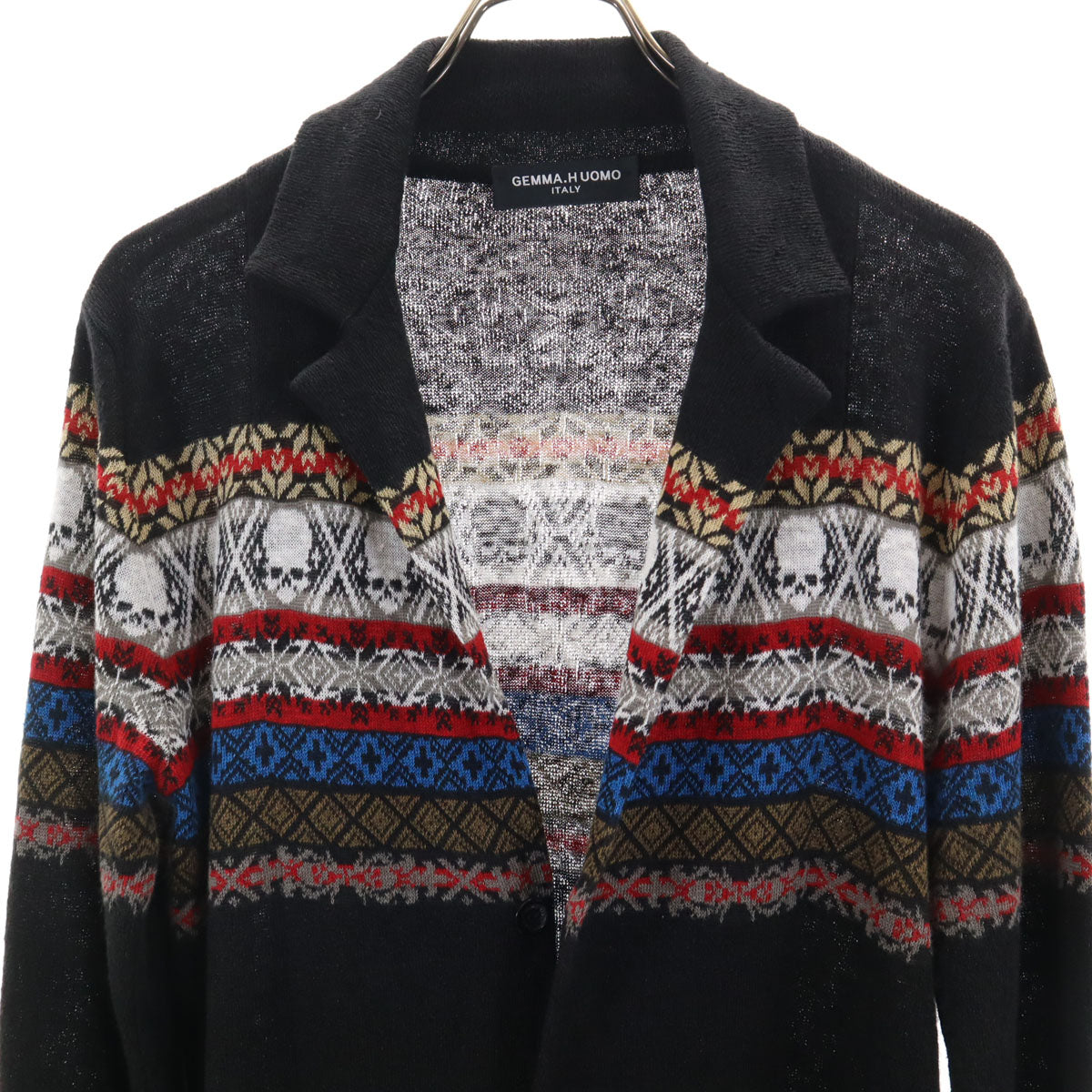 GEMMA.H UOMO ジャンマアッカウォモ イタリア製 リネン スカル 長袖 ニットカーディガン S ブラック メンズ