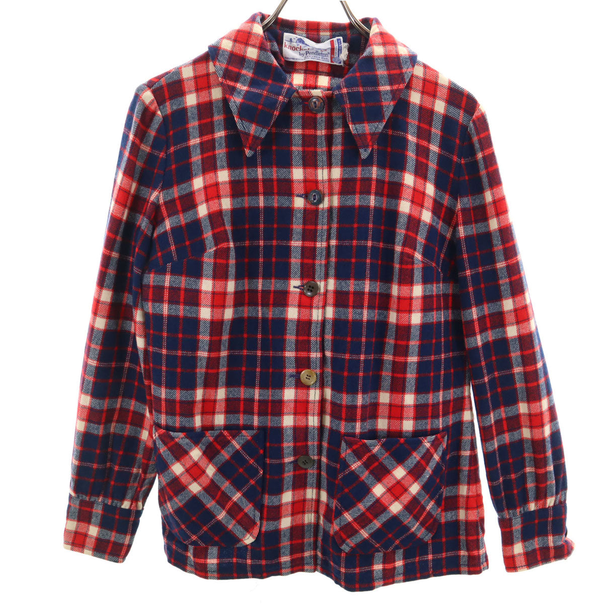 knock abouts by PENDLETON ノックアバウツ バイ ペンドルトン 80s USA製 ヴィンテージ チェック柄 長袖 ウールシャツ ネイビー レディース