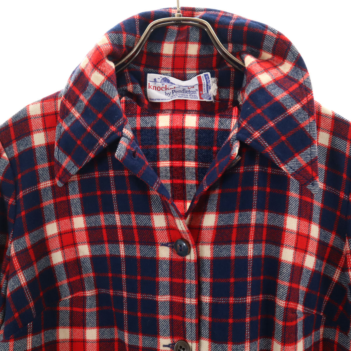 knock abouts by PENDLETON ノックアバウツ バイ ペンドルトン 80s USA製 ヴィンテージ チェック柄 長袖 ウールシャツ ネイビー レディース