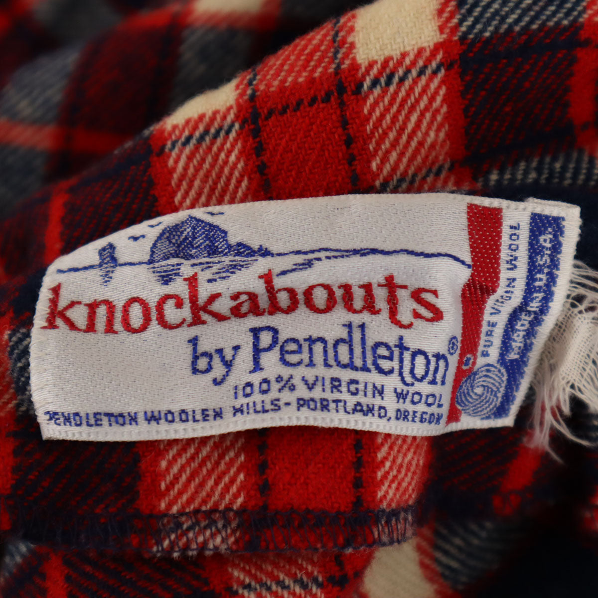 knock abouts by PENDLETON ノックアバウツ バイ ペンドルトン 80s USA製 ヴィンテージ チェック柄 長袖 ウールシャツ ネイビー レディース