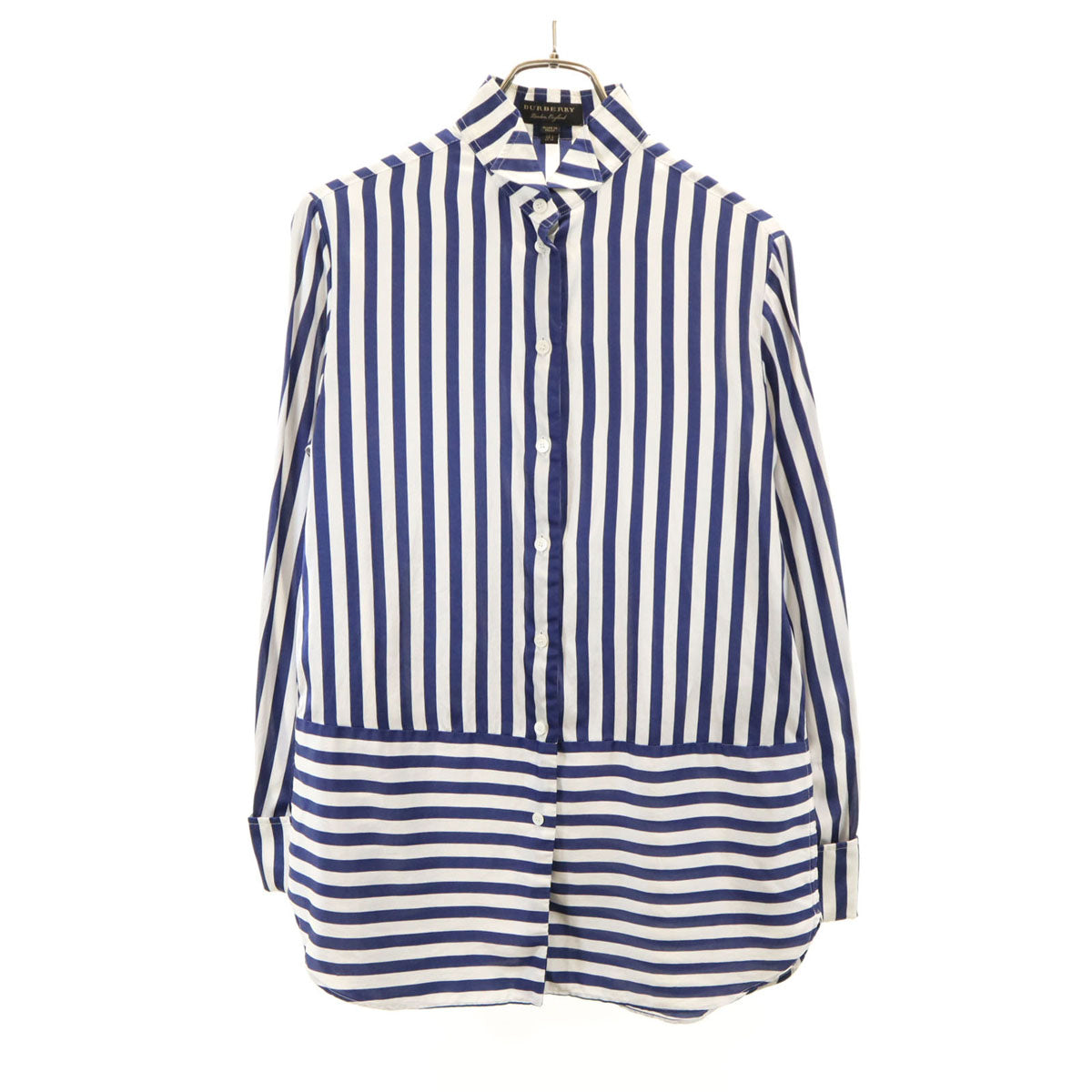 BURBERRY バーバリー イタリア製 シルクブレンド ストライプ柄 長袖 シャツ 38 ホワイト 他 ダブルカフス レディース