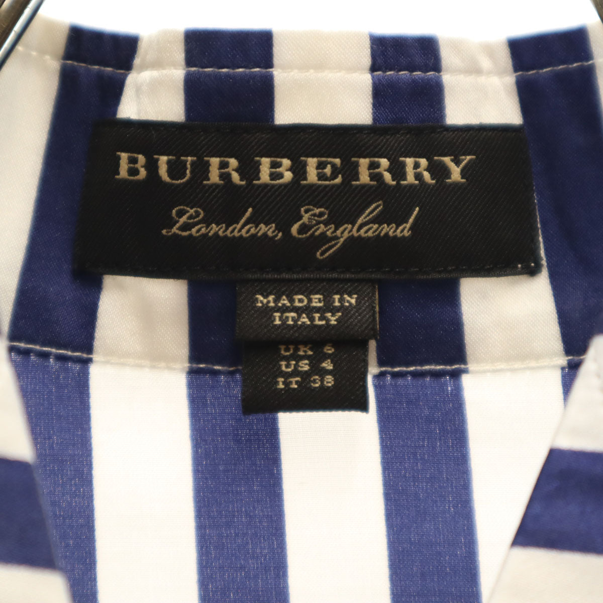 BURBERRY バーバリー イタリア製 シルクブレンド ストライプ柄 長袖 シャツ 38 ホワイト 他 ダブルカフス レディース