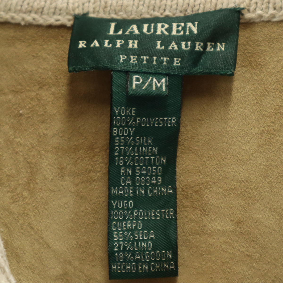 RALPH LAUREN PETITE ラルフローレン ペティート シルク リネンブレンド フェイクスエード切替 ニットジャケット P/M ベージュ レディース